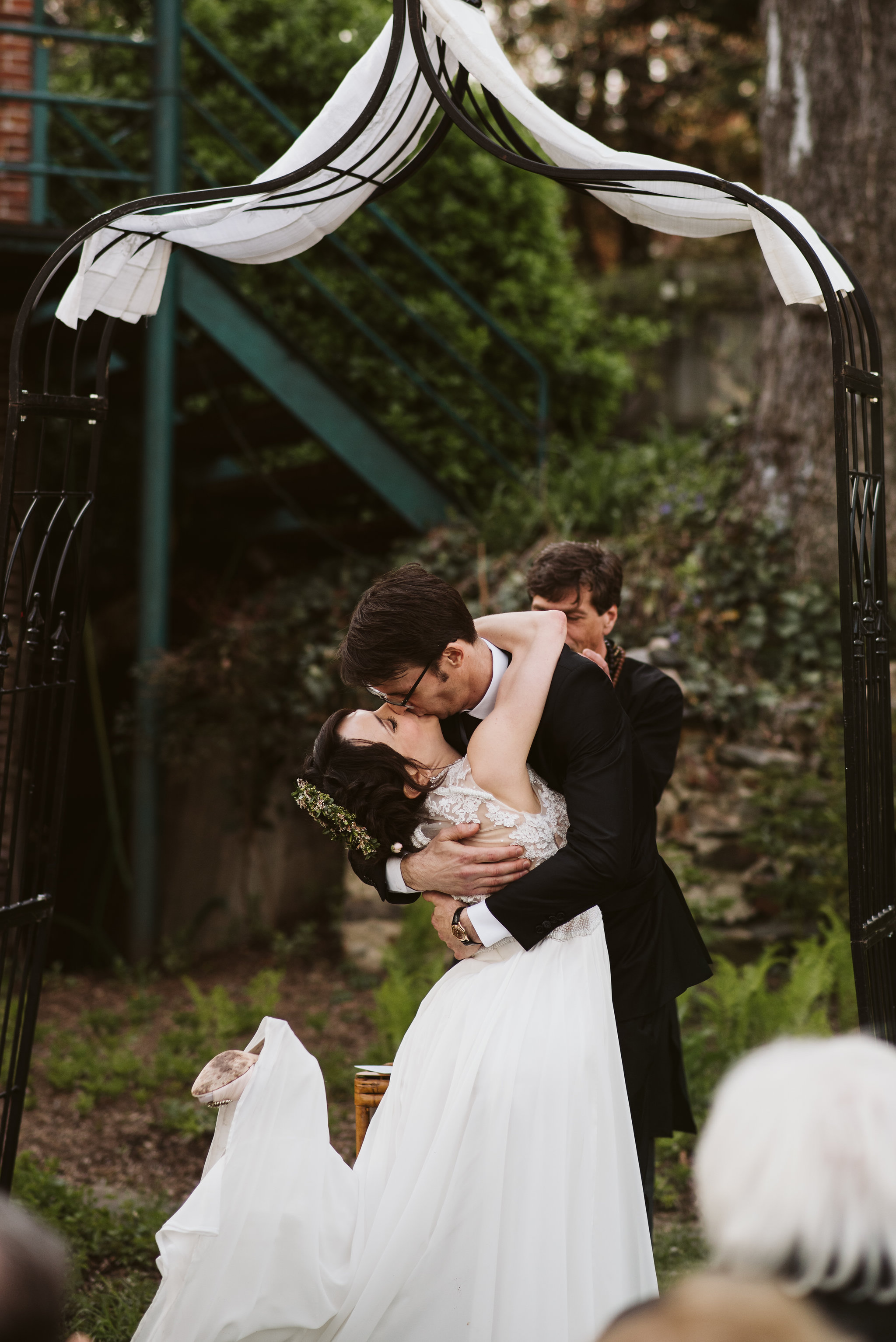  Baltimore, Maryland Wedding Photographer, Hampden, Eco-Friendly, Green, The Elm, Simple and Classic, Vintage, Bride and Groom Share First Kiss, Just Married 