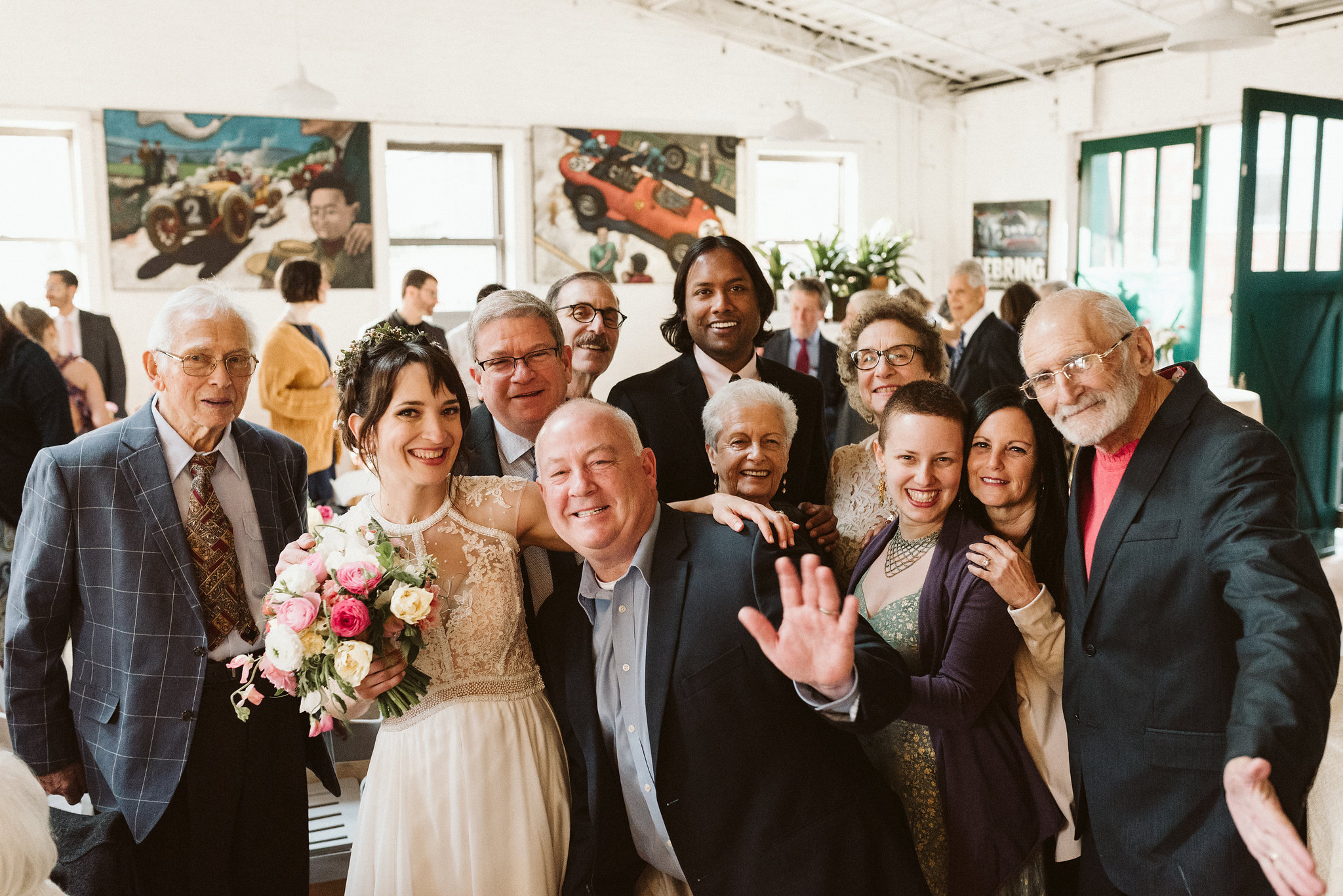  Baltimore, Maryland Wedding Photographer, Hampden, Eco-Friendly, Green, The Elm, Simple and Classic, Vintage, Portrait of Bride with Friends and Family at Reception, La Vie En Blanc 