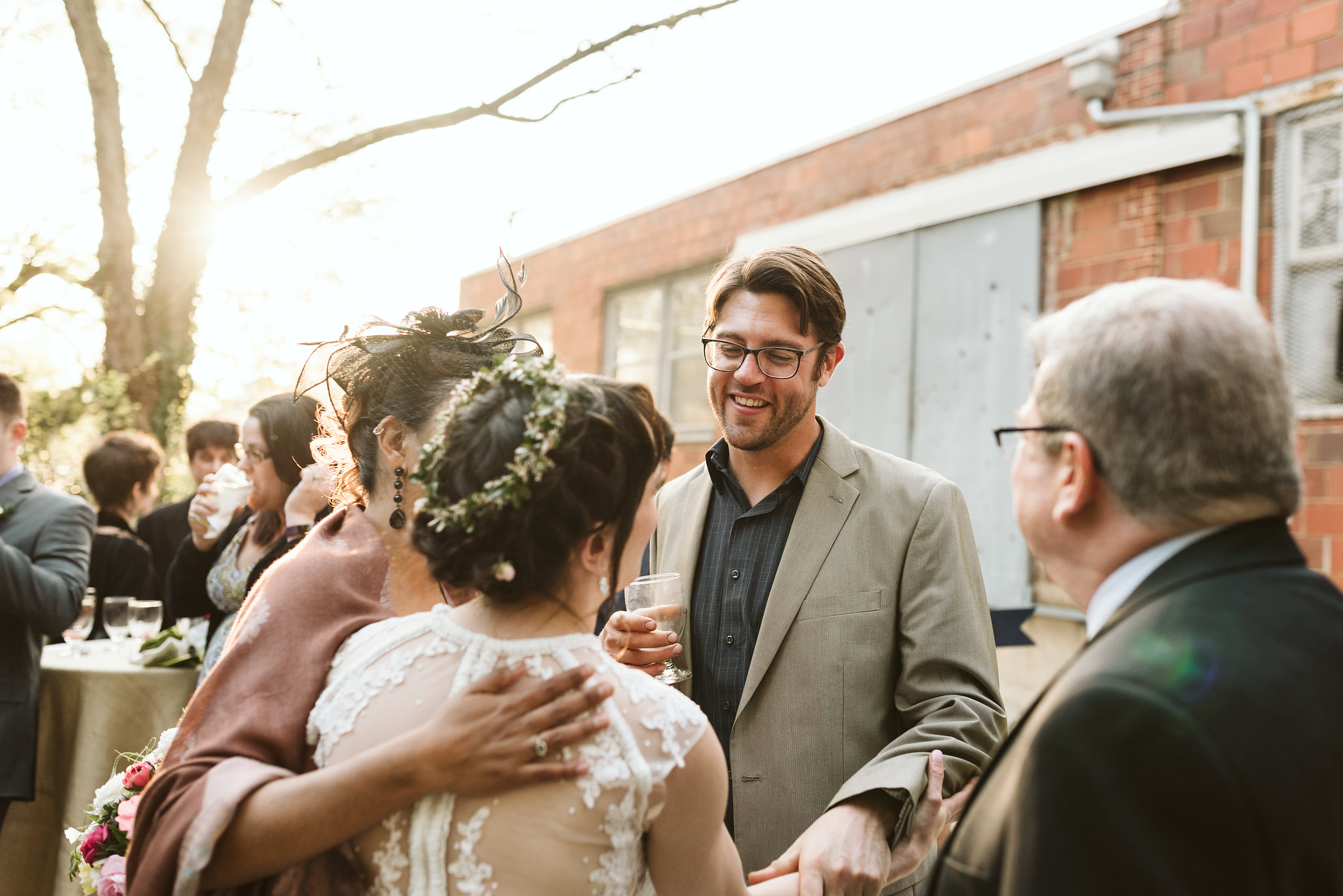  Baltimore, Maryland Wedding Photographer, Hampden, Eco-Friendly, Green, The Elm, Simple and Classic, Vintage, Bride Chatting with Friends at Reception 