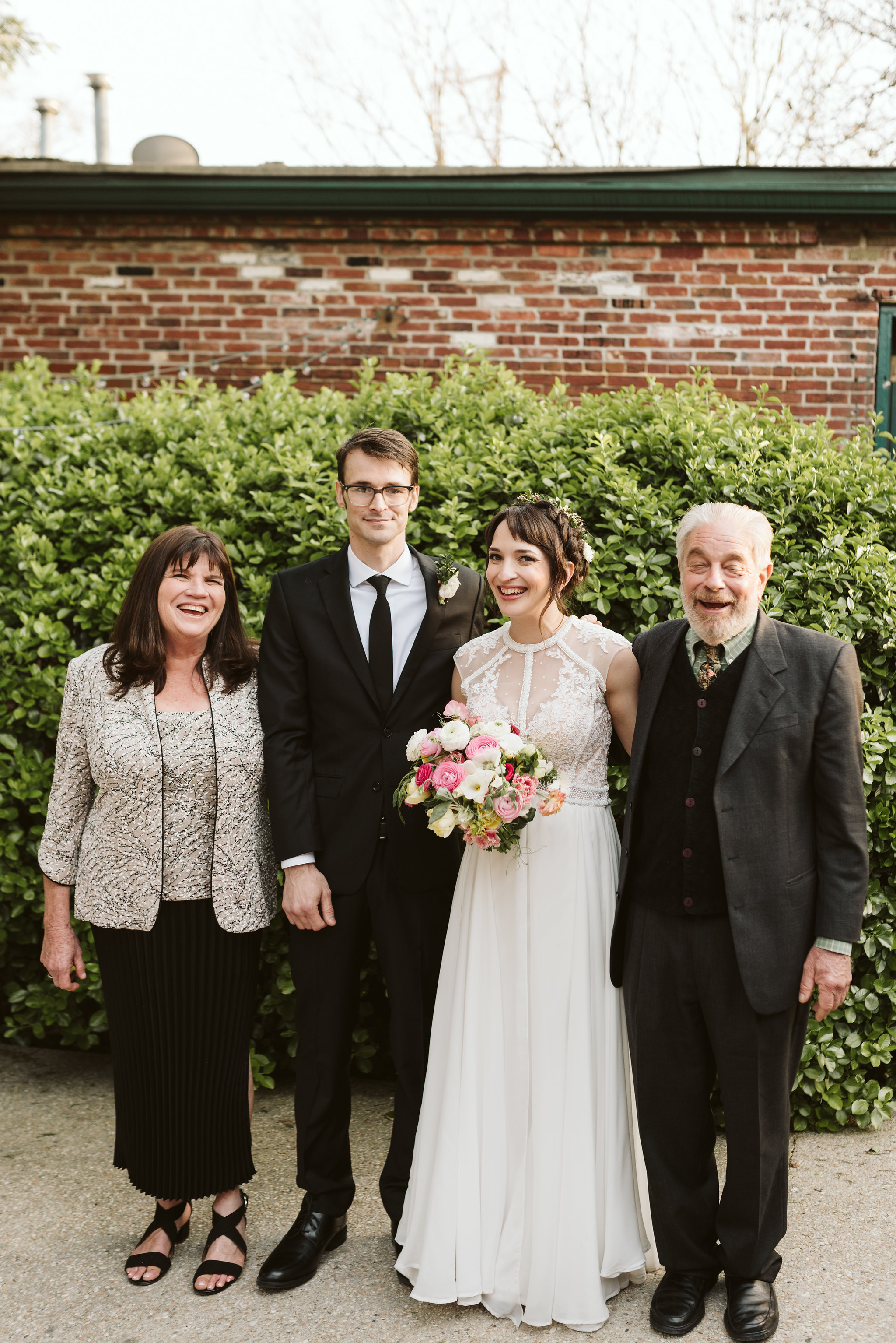  Baltimore, Maryland Wedding Photographer, Hampden, Eco-Friendly, Green, The Elm, Simple and Classic, Vintage, Bride and Groom with Parents of the Bride, Smoke and Mirrors Salon 