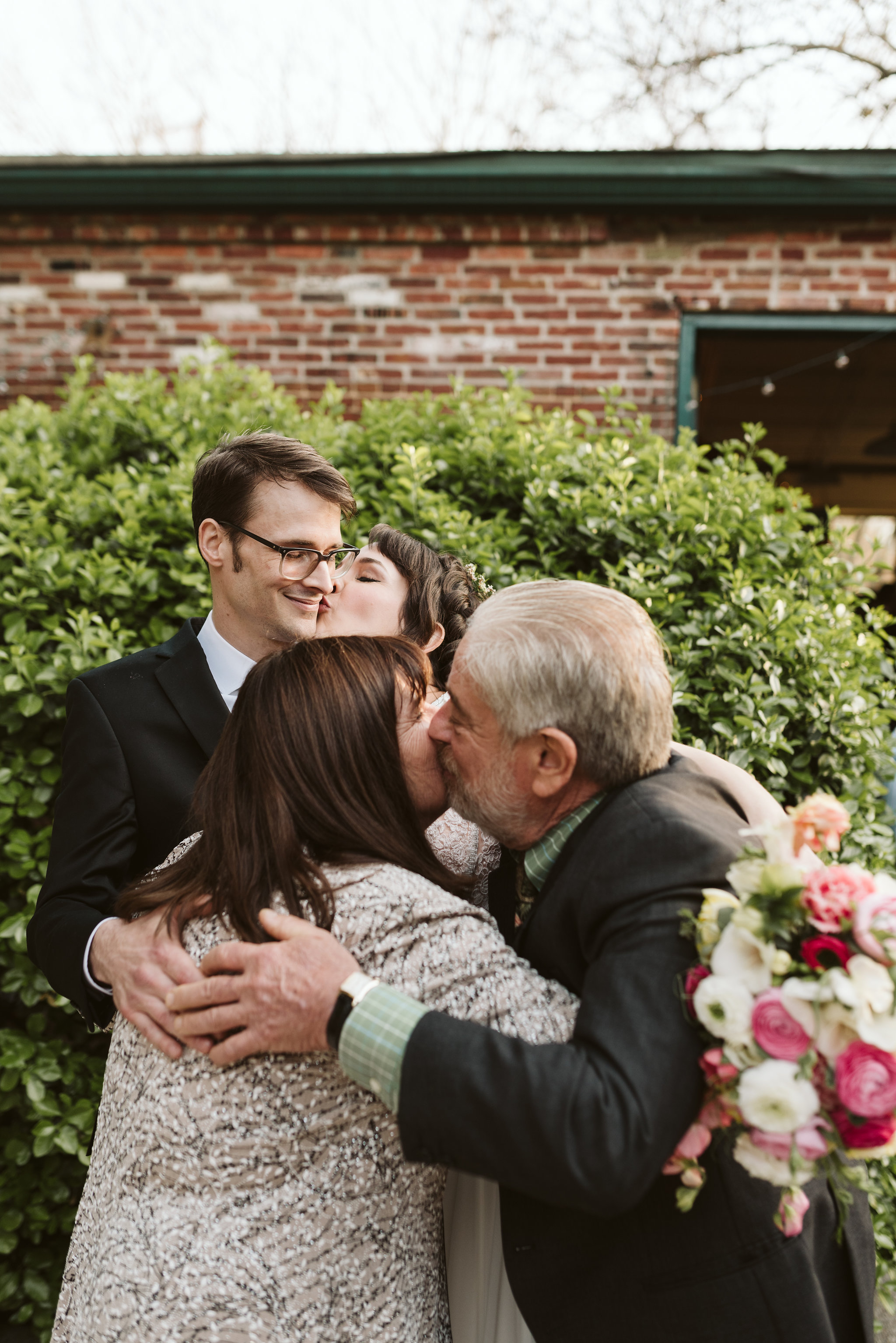  Baltimore, Maryland Wedding Photographer, Hampden, Eco-Friendly, Green, The Elm, Simple and Classic, Vintage, Parents of the Bride Kiss While Bride and Groom Kiss 