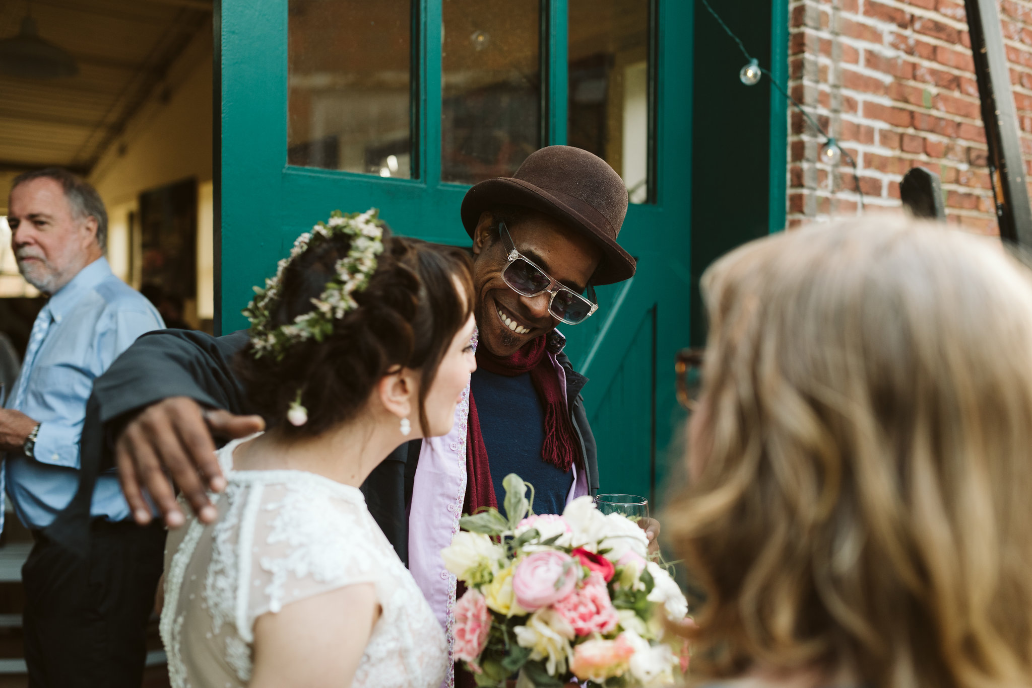  Baltimore, Maryland Wedding Photographer, Hampden, Eco-Friendly, Green, The Elm, Simple and Classic, Vintage, Friends Congratulating Bride, Flower Crown 
