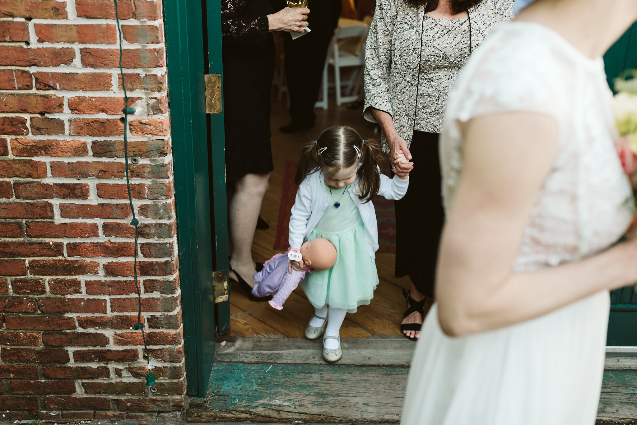  Baltimore, Maryland Wedding Photographer, Hampden, Eco-Friendly, Green, The Elm, Simple and Classic, Vintage, Flower Girl Holding Baby Doll 