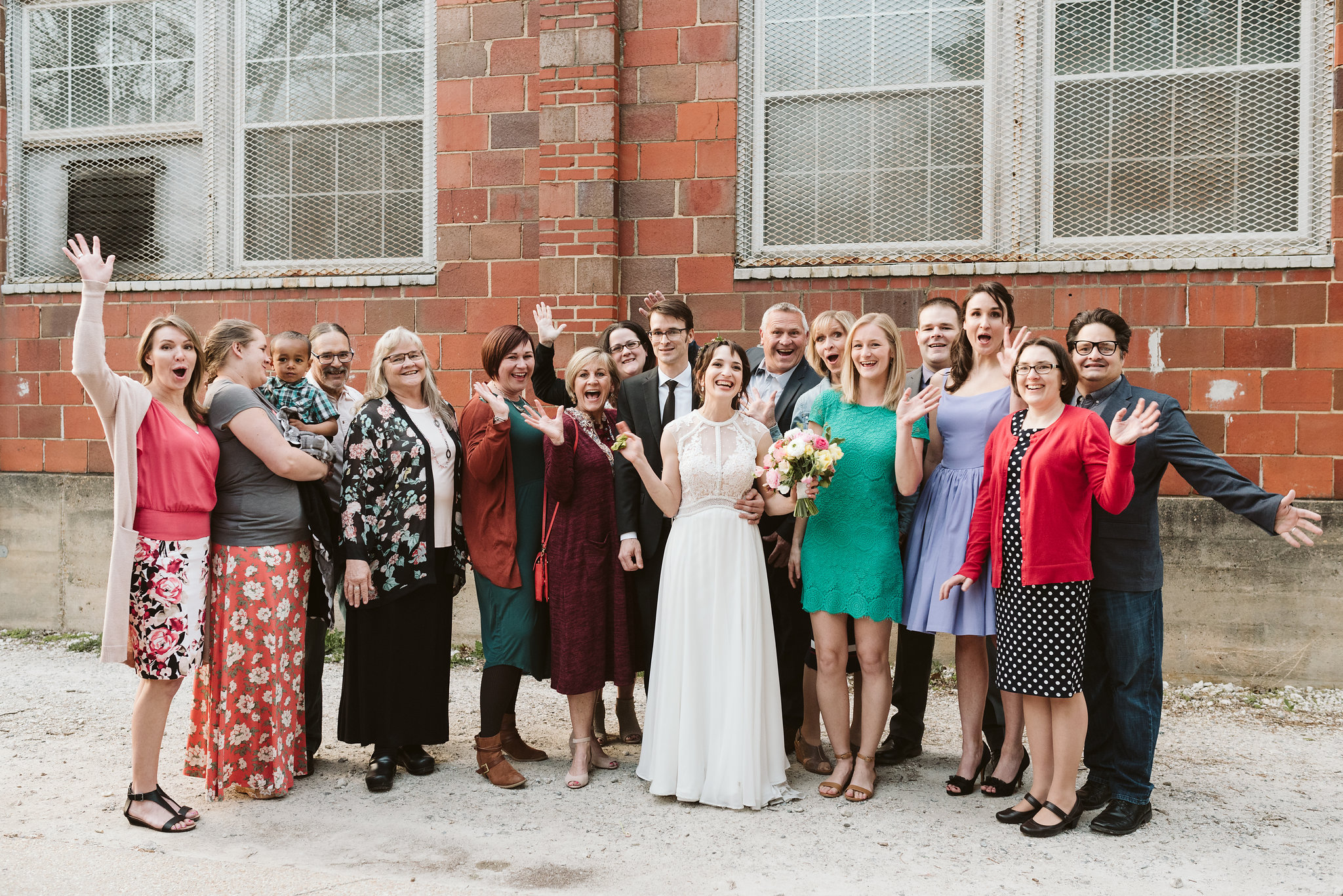  Baltimore, Maryland Wedding Photographer, Hampden, Eco-Friendly, Green, The Elm, Simple and Classic, Vintage, Fun Photo of Bride and Groom Surrounded by Friends and Family, La Vie En Blanc Illusion Dress 