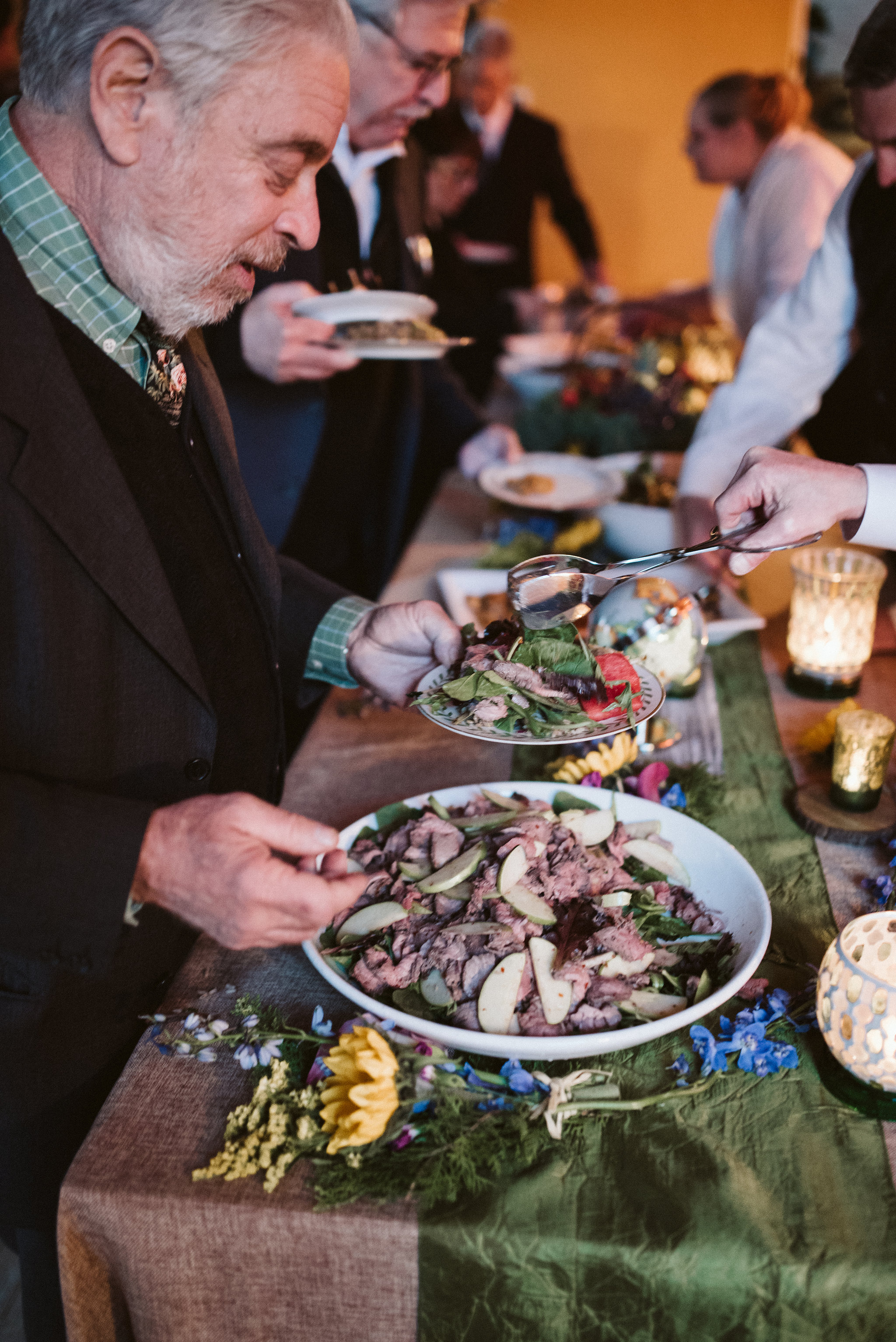  Baltimore, Maryland Wedding Photographer, Hampden, Eco-Friendly, Green, The Elm, Simple and Classic, Vintage, Wedding Guests Getting Food at Buffet, Peter Halstad 