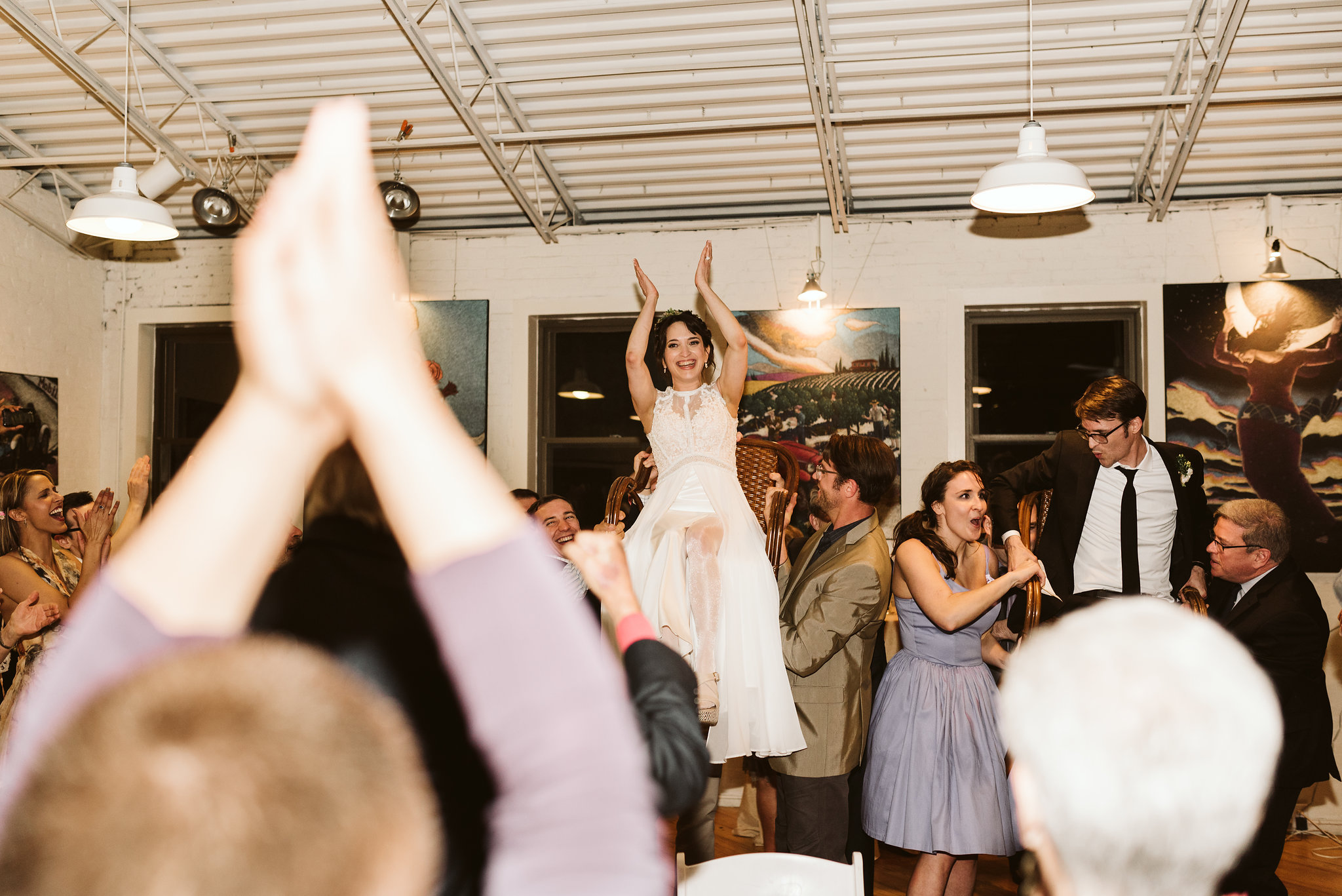  Baltimore, Maryland Wedding Photographer, Hampden, Eco-Friendly, Green, The Elm, Simple and Classic, Vintage, Bride and Groom Lifted in Chairs During the Hora 