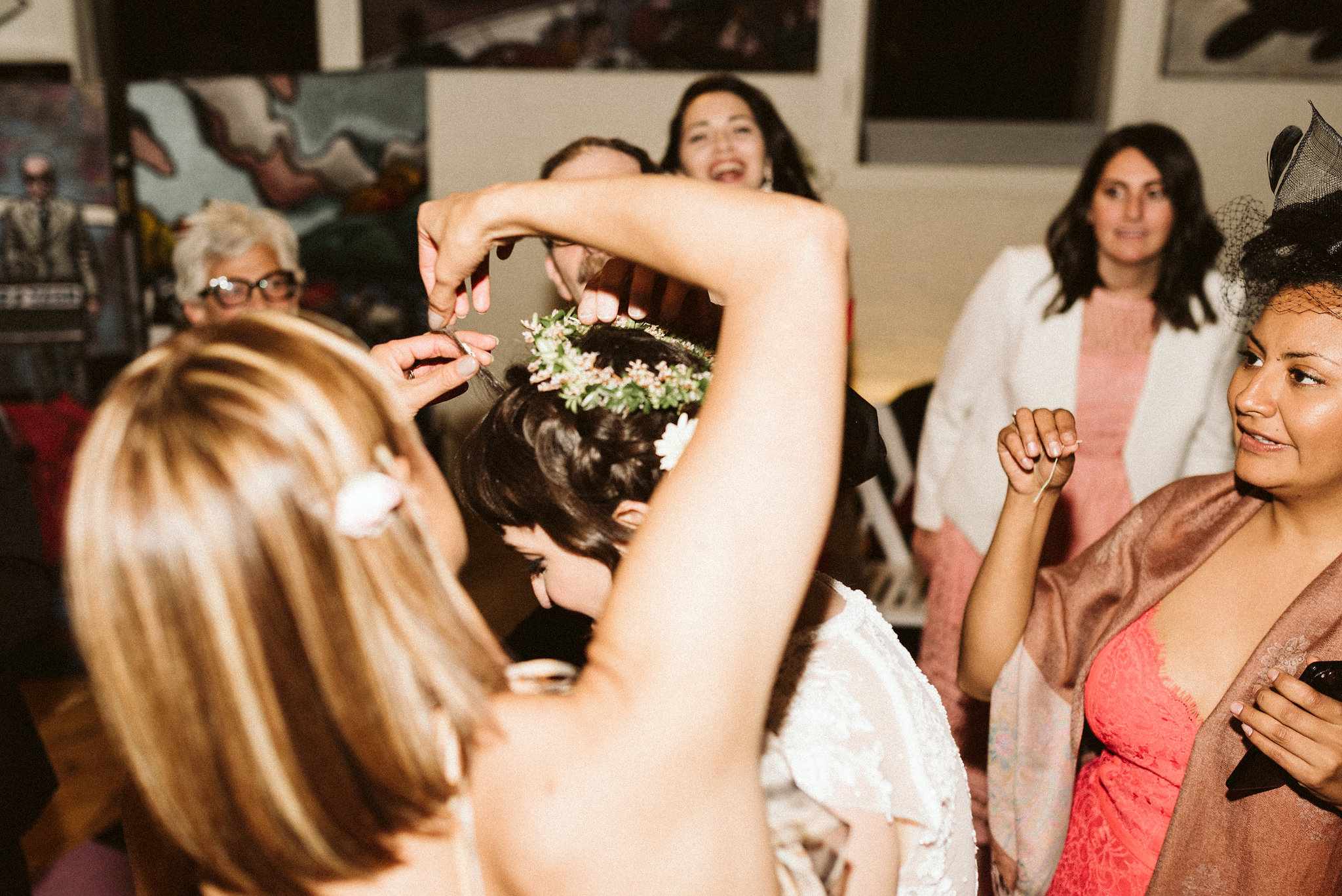  Baltimore, Maryland Wedding Photographer, Hampden, Eco-Friendly, Green, The Elm, Simple and Classic, Vintage, Friends Getting Silly String Out of Bride’s Hair 