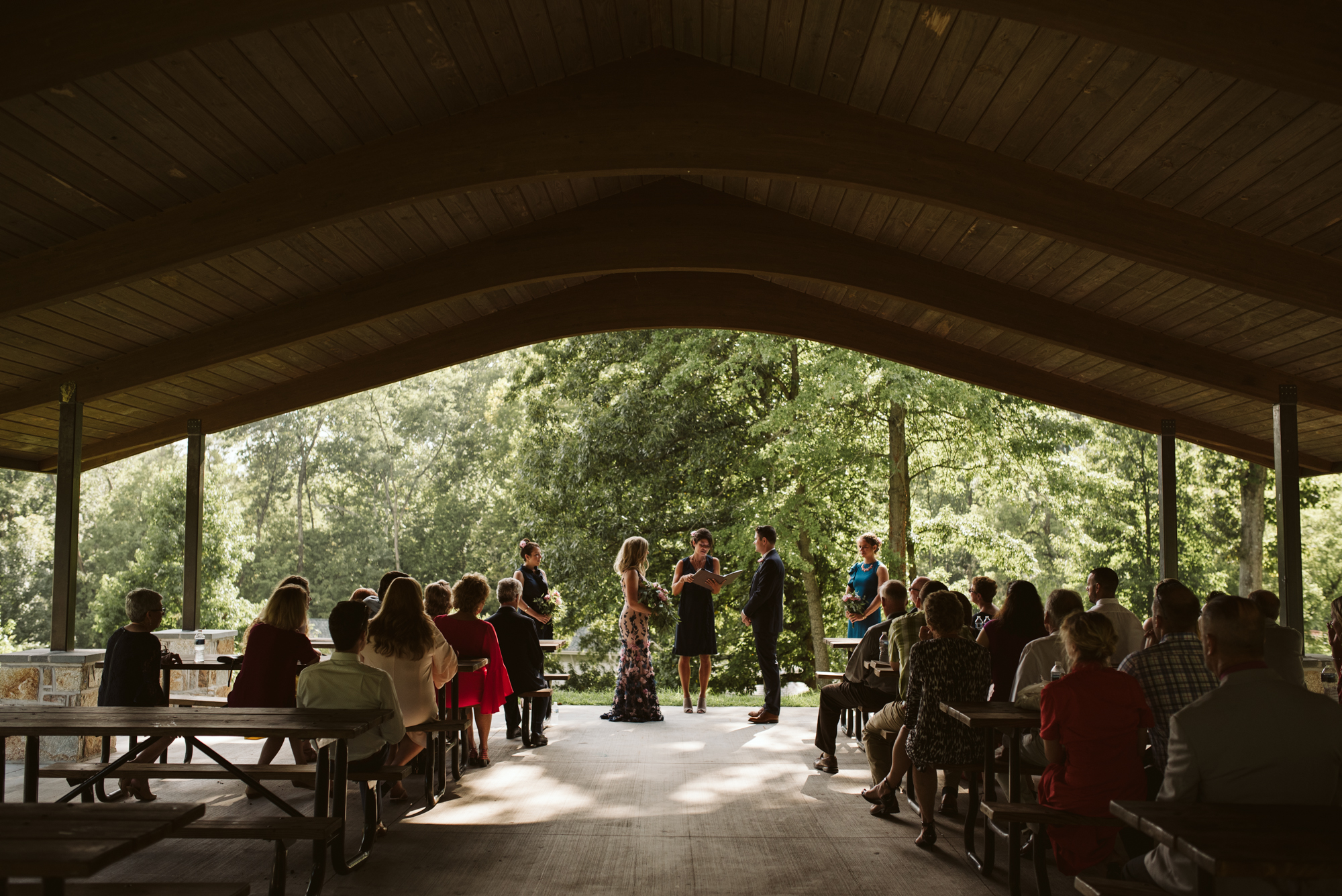 Pop-up Ceremony, Outdoor Wedding, Casual, Simple, Lake Roland, Baltimore, Maryland Wedding Photographer, Laid Back, DIY, Camp Pavilion Wedding, Nature, Ceremony Photo