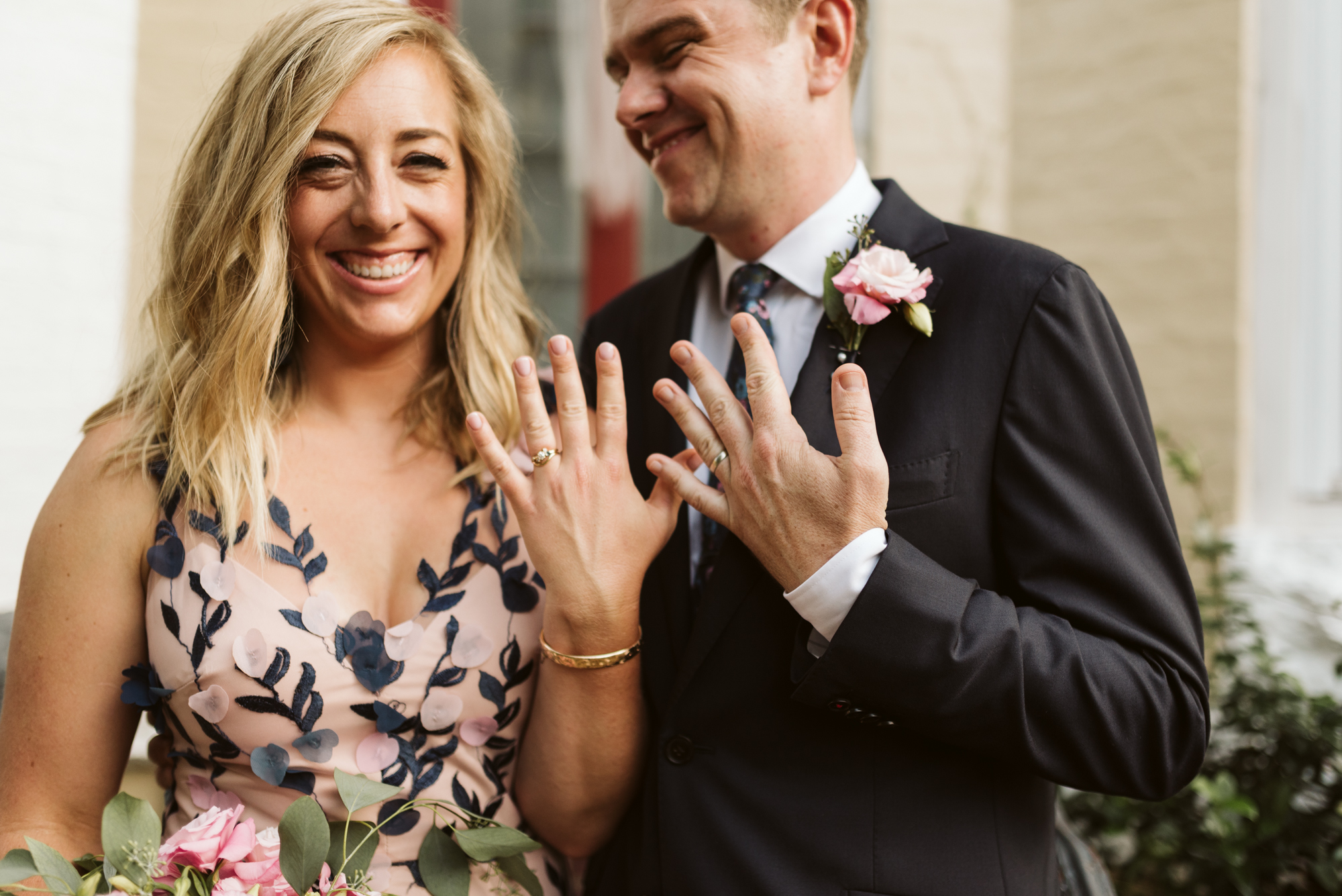 Pop-up Ceremony, Outdoor Wedding, Casual, Simple, Lake Roland, Baltimore, Maryland Wedding Photographer, Laid Back, Bride and Groom Laughing, Wedding Rings, Detail Photo