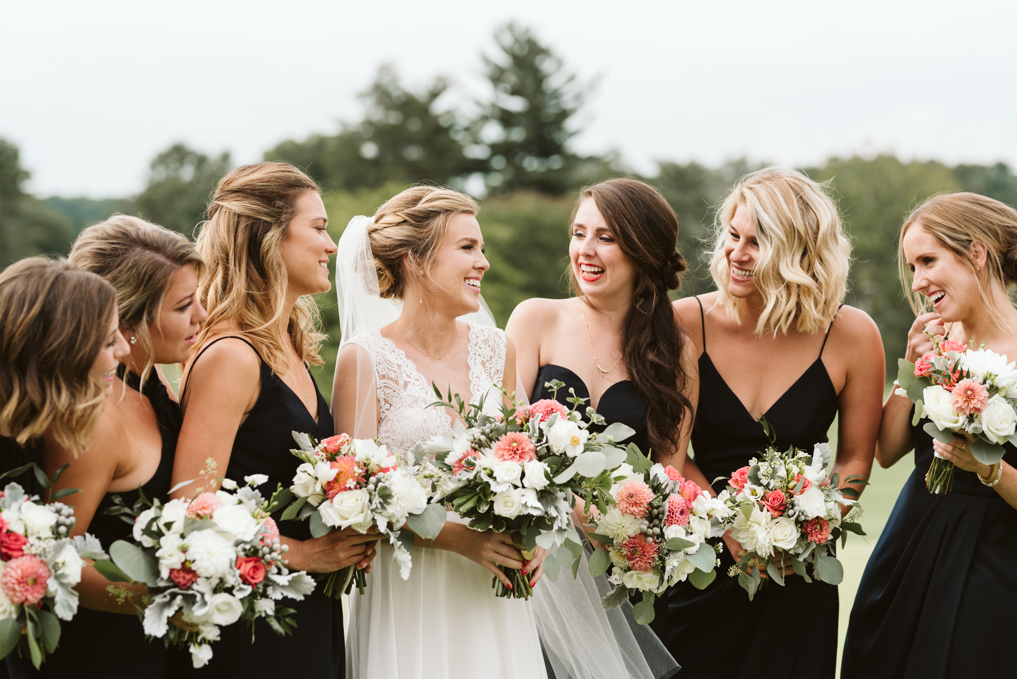 Elegant, Columbia Country Club, Chevy Chase Maryland, Baltimore Wedding Photographer, Classic, Traditional, Jewish Wedding, Bride with Bridesmaids, BHLDN Wedding Dress, Shona Joy Bridesmaid Dresses