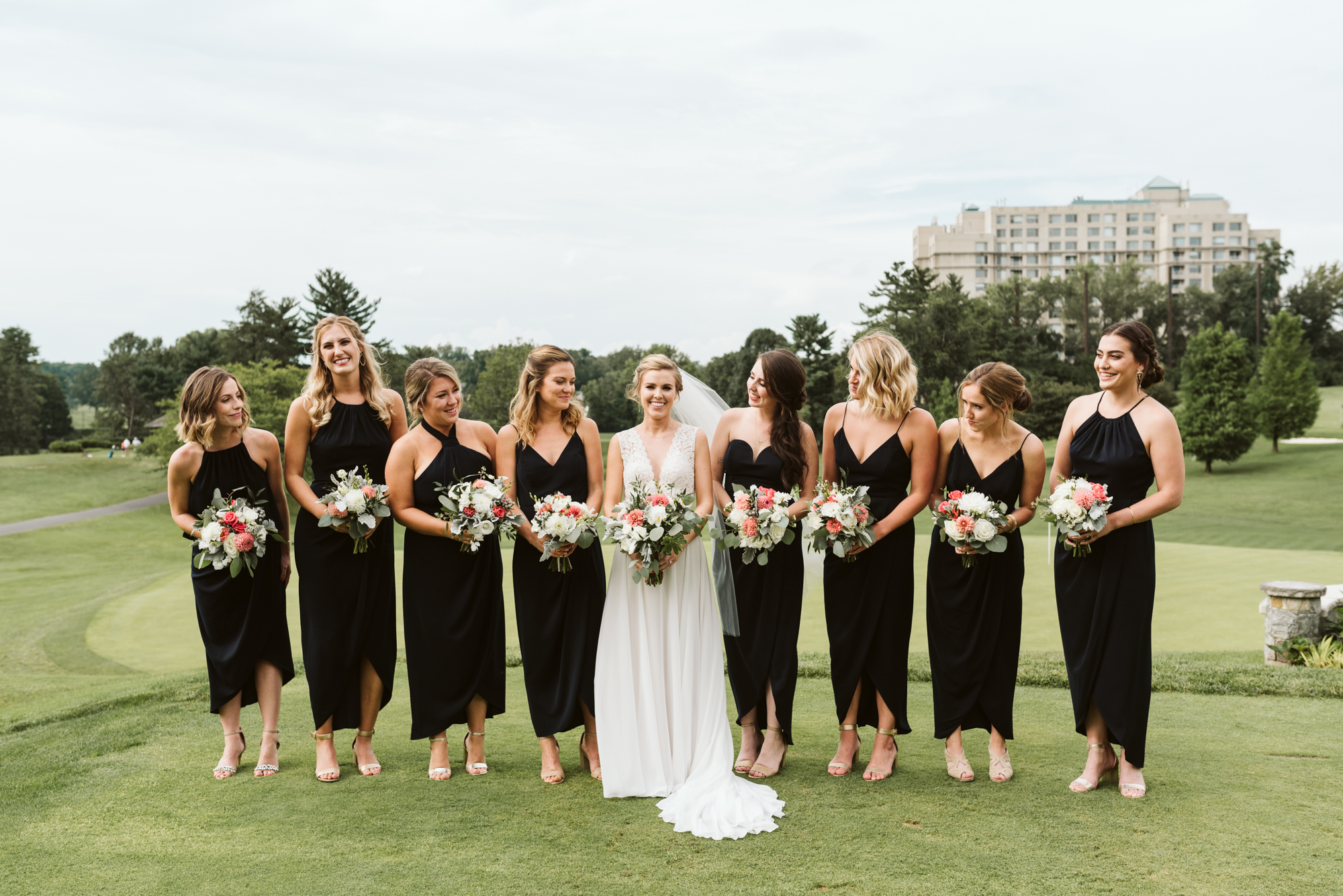 Elegant, Columbia Country Club, Chevy Chase Maryland, Baltimore Photographer, Classic, Bride with Bridesmaids, BHLDN Wedding Dress, Shona Joy Dresses, Meg Owen Floral Designs, Wes Anderson Style