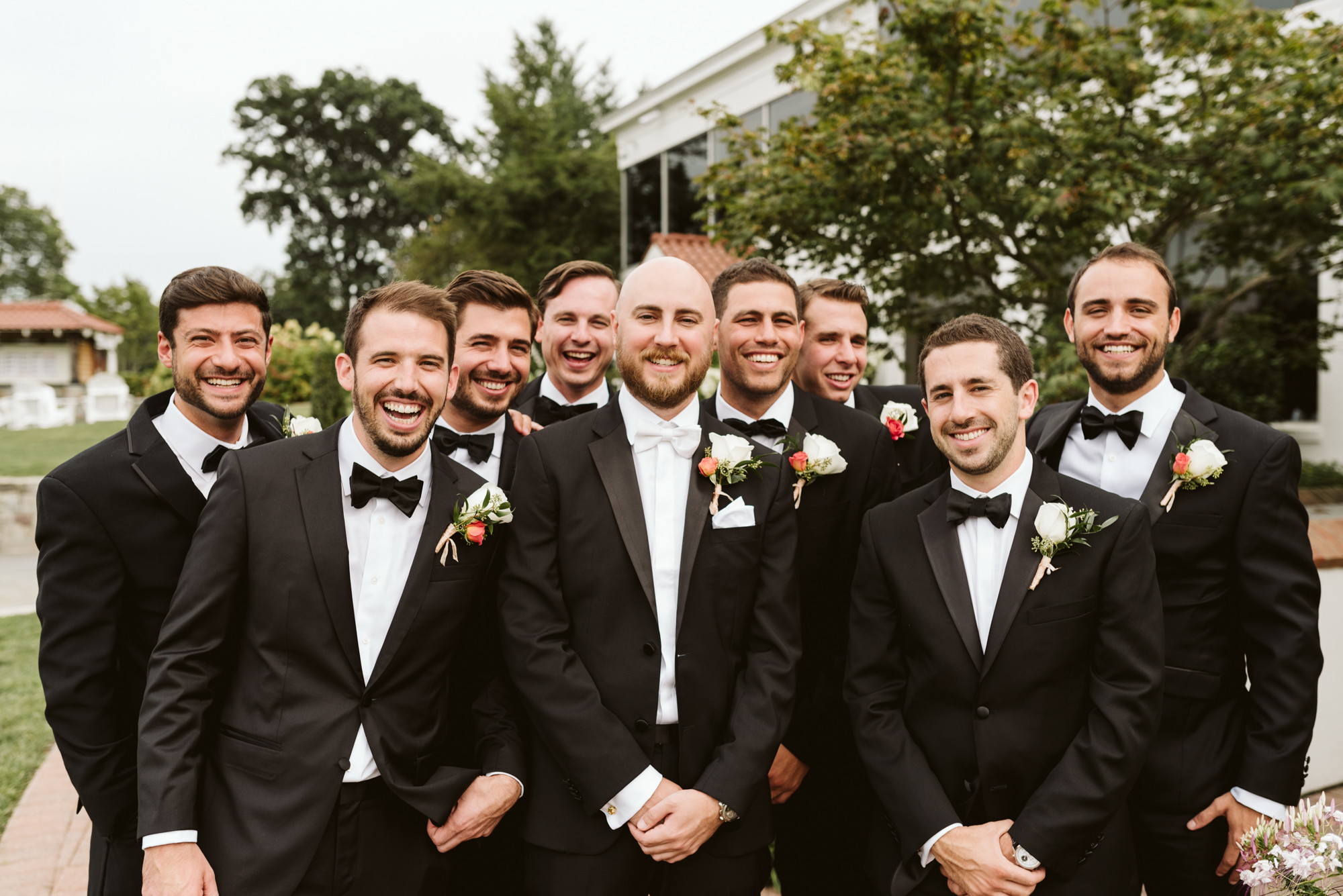 Elegant, Columbia Country Club, Chevy Chase Maryland, Baltimore Wedding Photographer, Classic, Traditional, Groom with Groomsmen, relaxed Portrait, Hugo Boss Suit