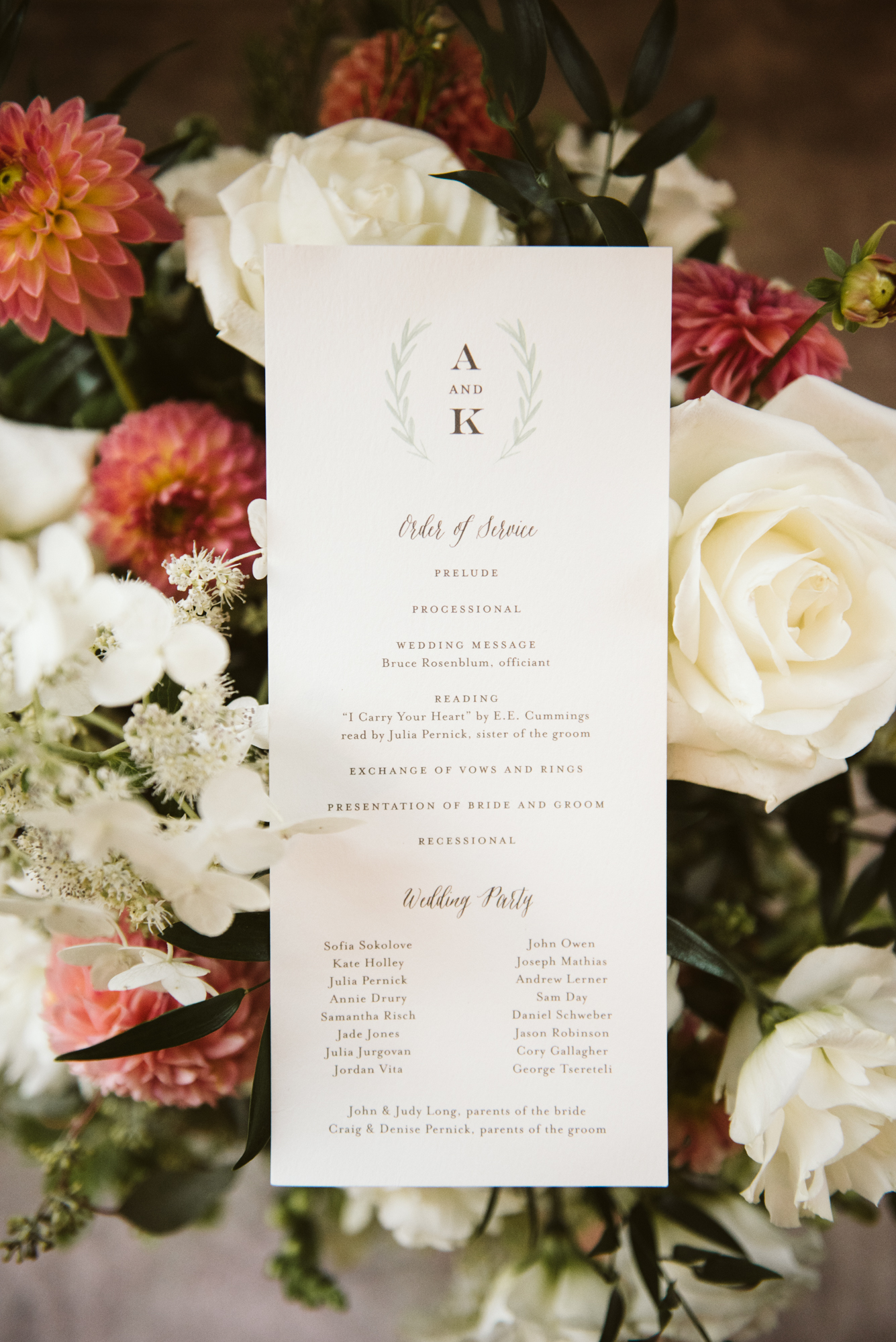 Elegant, Columbia Country Club, Chevy Chase Maryland, Baltimore Wedding Photographer, Classic, Timeless Minted Wedding Programs, Coral Dahlias