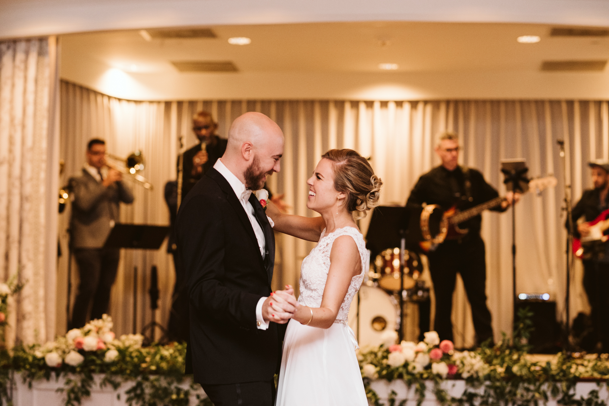 Elegant, Columbia Country Club, Chevy Chase Maryland, Baltimore Wedding Photographer, Classic, Bride and Groom First Dance, BHLDN Wedding Dress, Hugo Boss Suit, Sweet Hairafter, Bachelor Boys Band