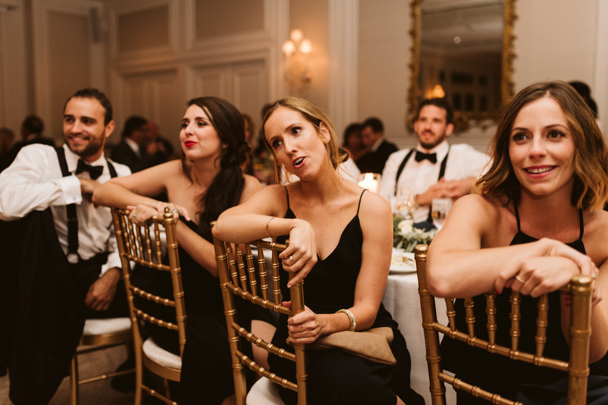 Elegant, Columbia Country Club, Chevy Chase Maryland, Baltimore Wedding Photographer, Classic, Traditional, Bridesmaids Watching Couple's First Dance
