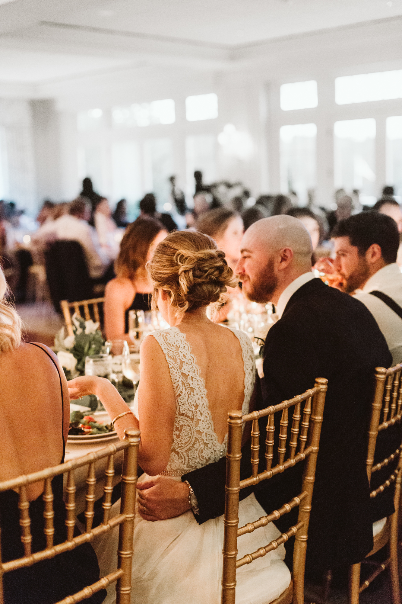 Elegant, Columbia Country Club, Chevy Chase Maryland, Baltimore Wedding Photographer, Classic, Traditional, Candid Photo of Bride and Groom at Reception, Romantic Candlelit Photo, Sweet Hairafter