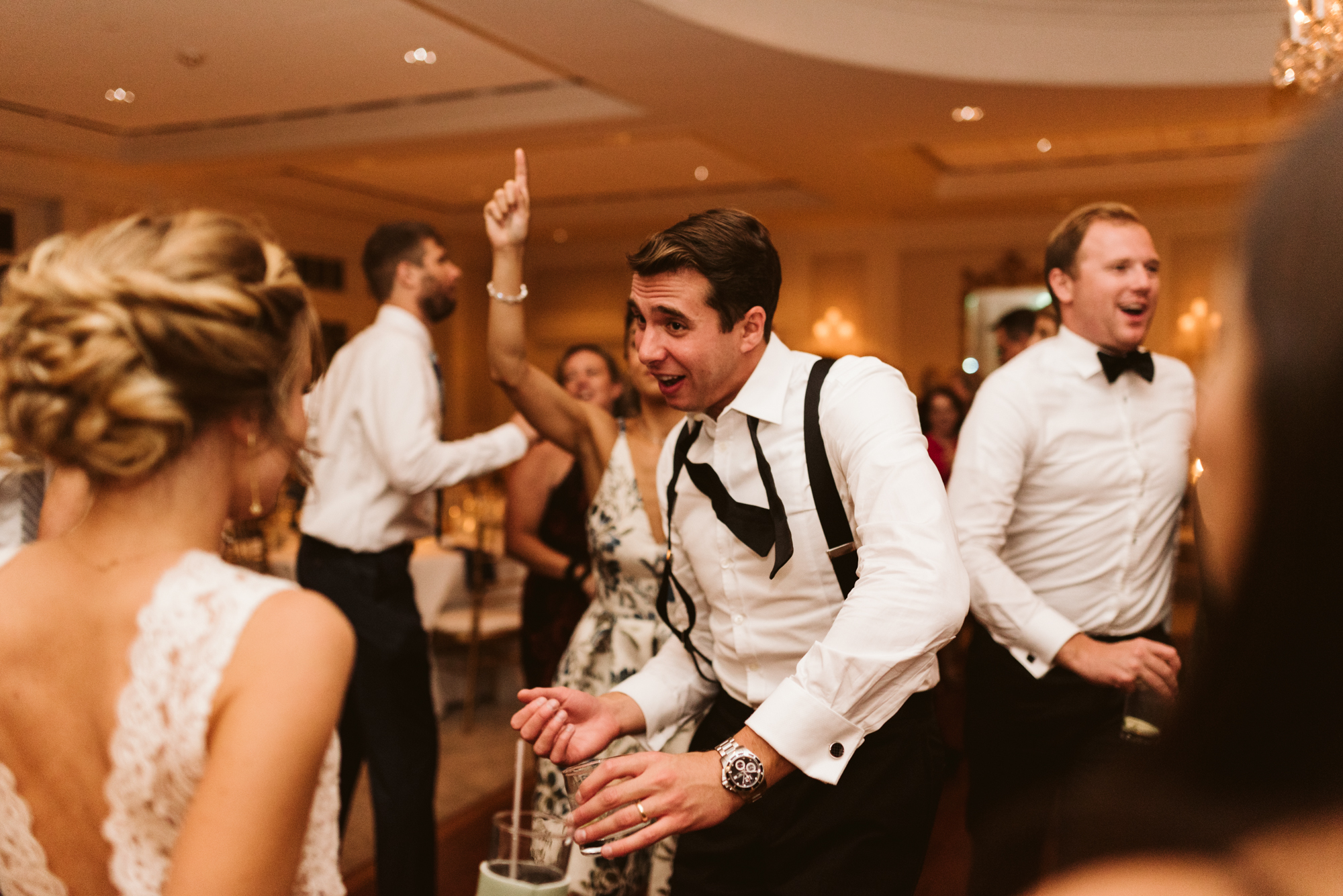 Elegant, Columbia Country Club, Chevy Chase Maryland, Baltimore Wedding Photographer, Classic, Traditional, Groomsmen Dancing with Bride at Wedding Reception