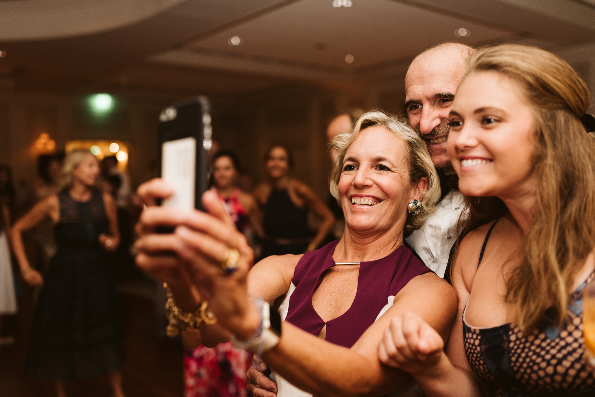 Elegant, Columbia Country Club, Chevy Chase Maryland, Baltimore Wedding Photographer, Classic, Traditional, Family Taking Selfie at Wedding Reception