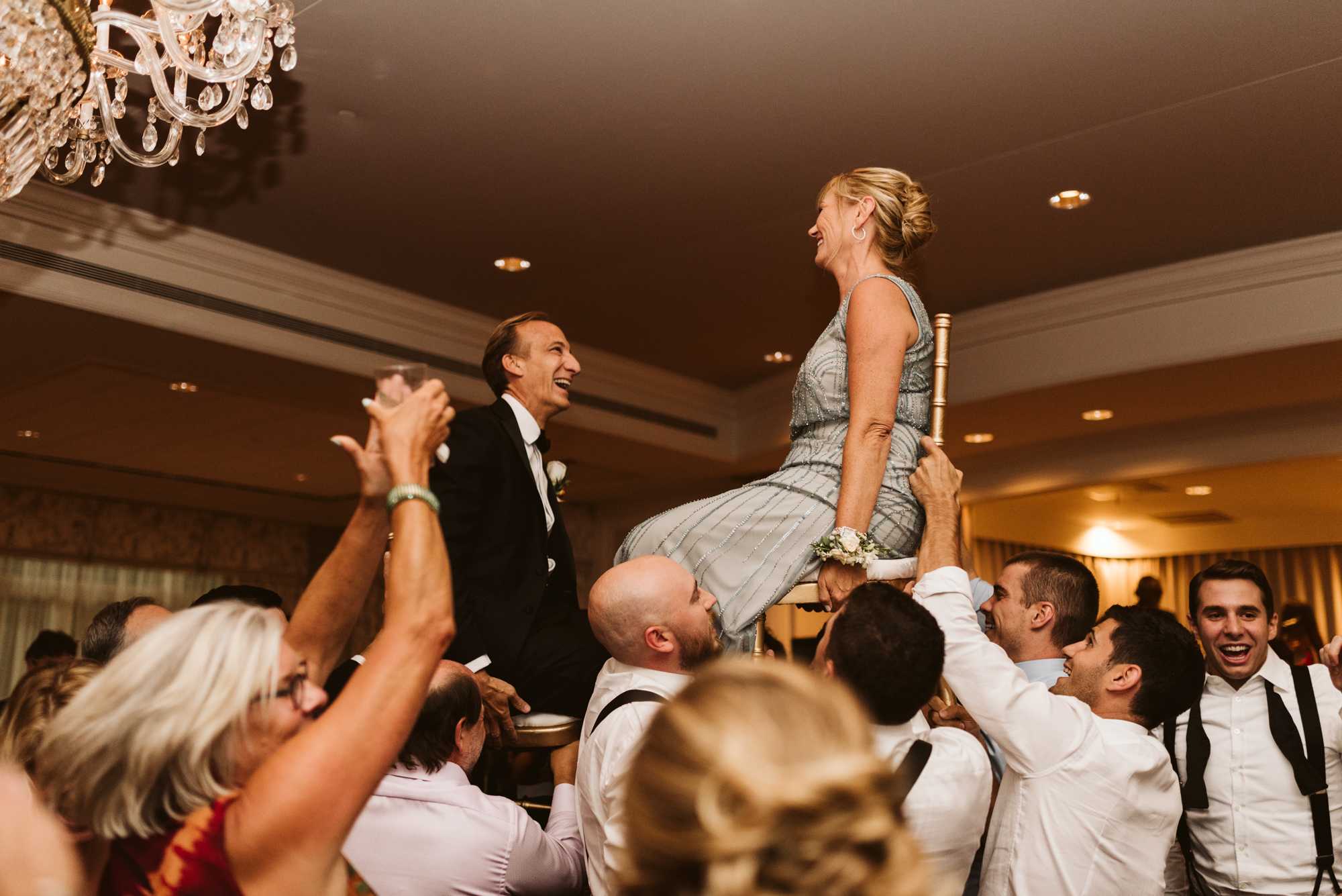Elegant, Columbia Country Club, Chevy Chase Maryland, Baltimore Wedding Photographer, Classic, Traditional, Parents of Bride and Groom Doing the Hora at Jewish Wedding Reception