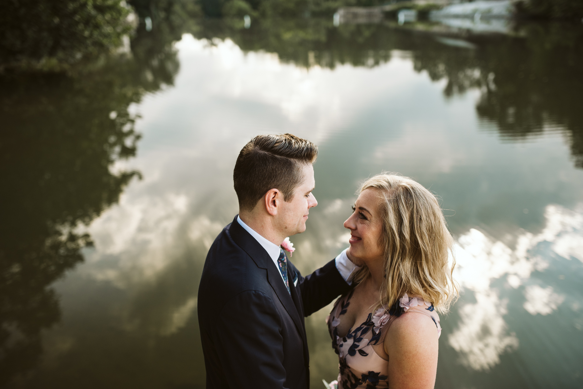 Pop-up Ceremony, Outdoor Wedding, Casual, Simple, Lake Roland, Baltimore, Maryland Wedding Photographer, Laid Back, Bride and Groom Waterfront Portrait, Intimate Moment