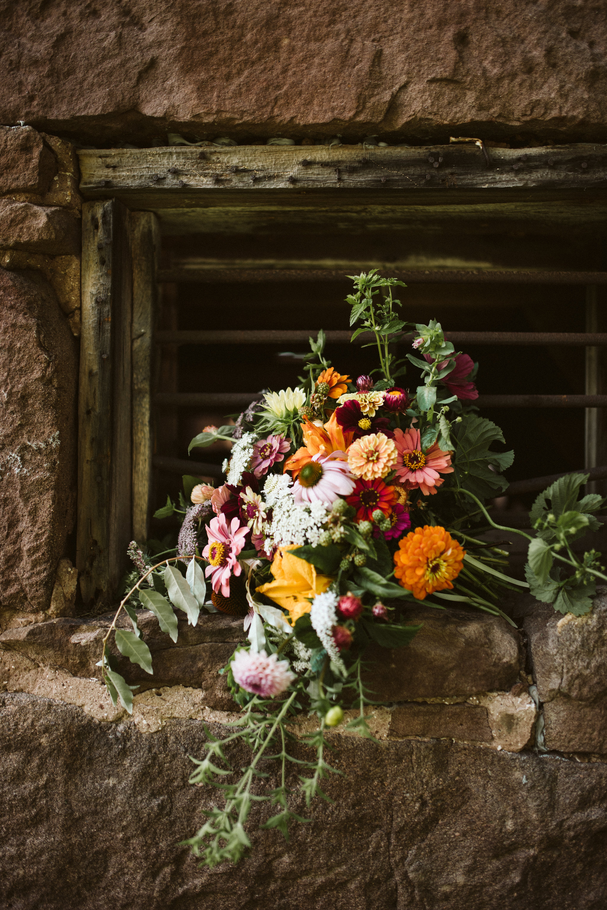 Rocklands Farm, Maryland, Intimate Wedding, Baltimore Wedding Photographer, Sungold Flower Co, Rustic, Romantic, Barn Wedding, Bridal Bouquet with Pink and Orange Flowers