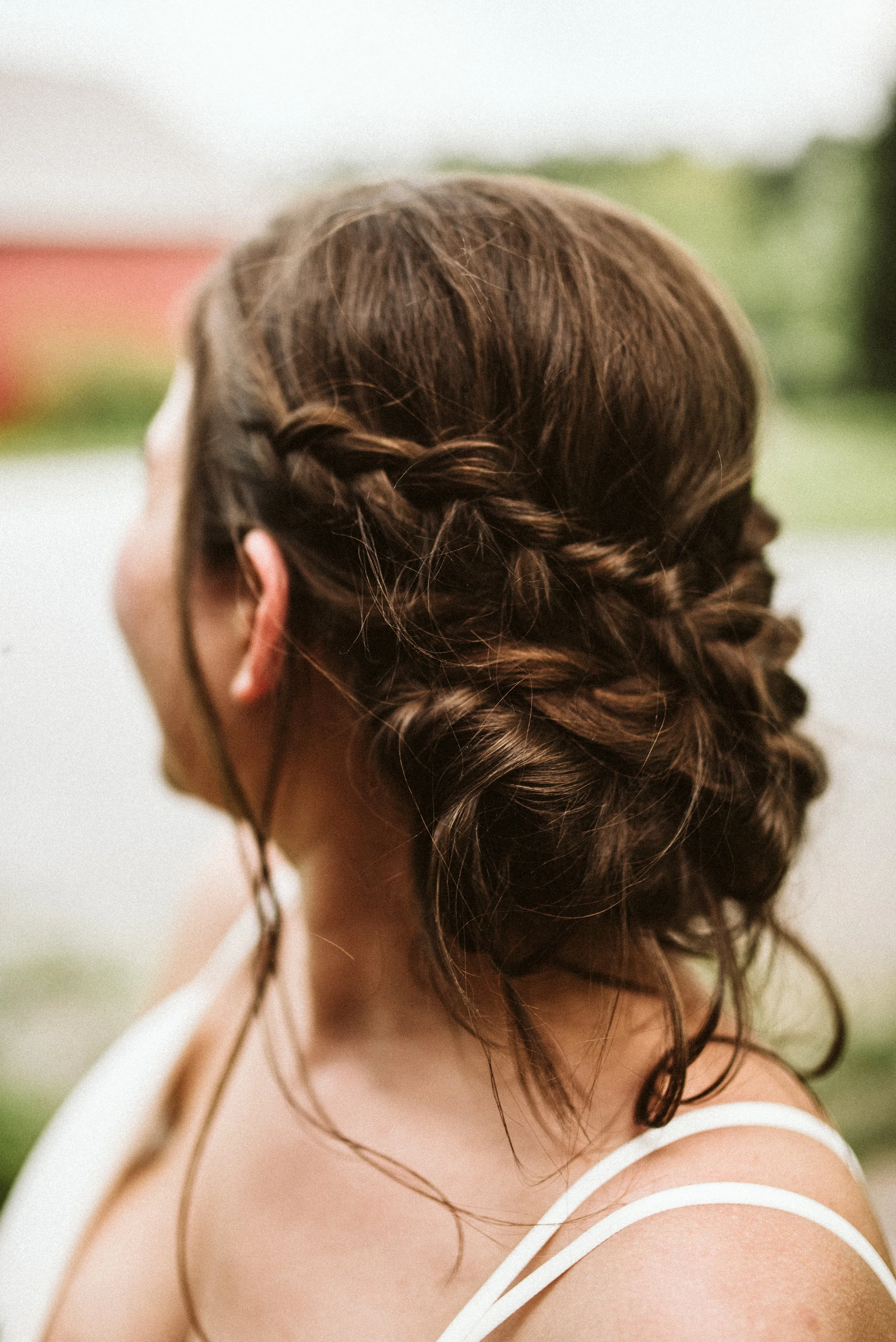 Rocklands Farm, Maryland, Intimate Wedding, Baltimore Wedding Photographer, Sungold Flower Co, Rustic, Romantic, Barn Wedding, Detail Photo of Bridal Hair, Braids