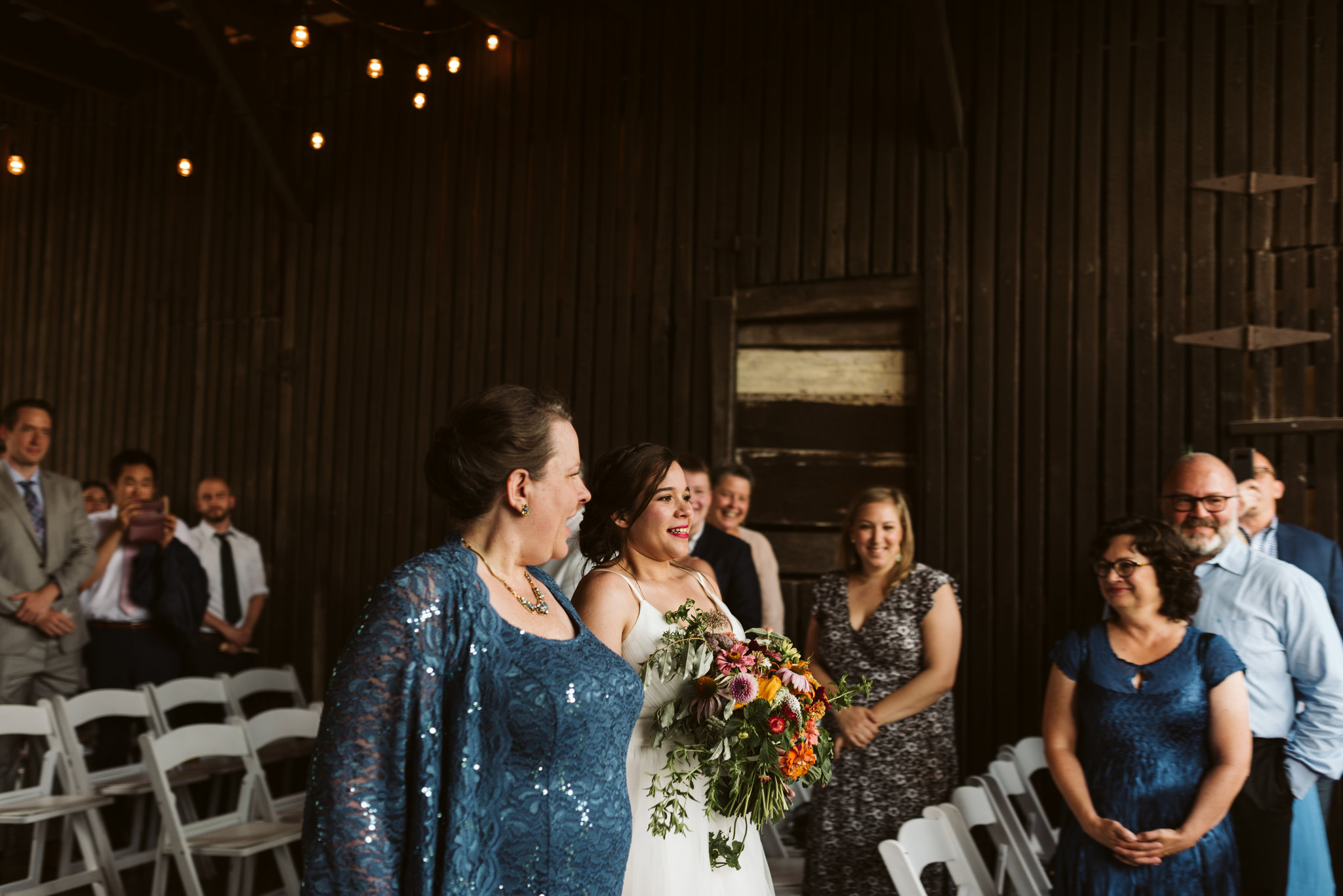 Rocklands Farm, Maryland, Intimate Wedding, Baltimore Wedding Photographer, Sungold Flower Co, Rustic, Romantic, Barn Wedding, Bride with Mother Walking Down Aisle