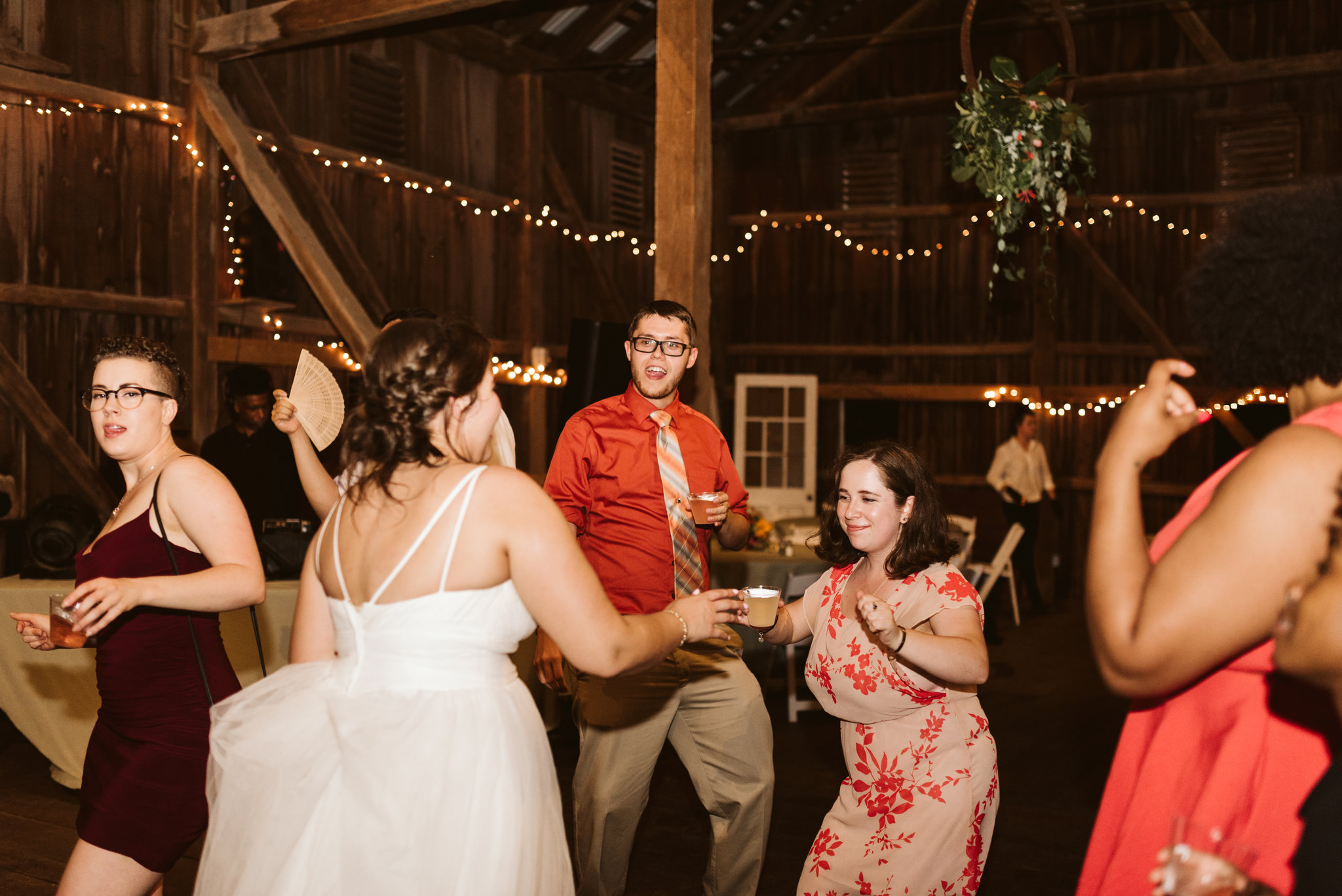 Rocklands Farm, Maryland, Intimate Wedding, Baltimore Wedding Photographer, Sungold Flower Co, Rustic, Romantic, Barn Wedding, Bride Dancing with Friends at Reception