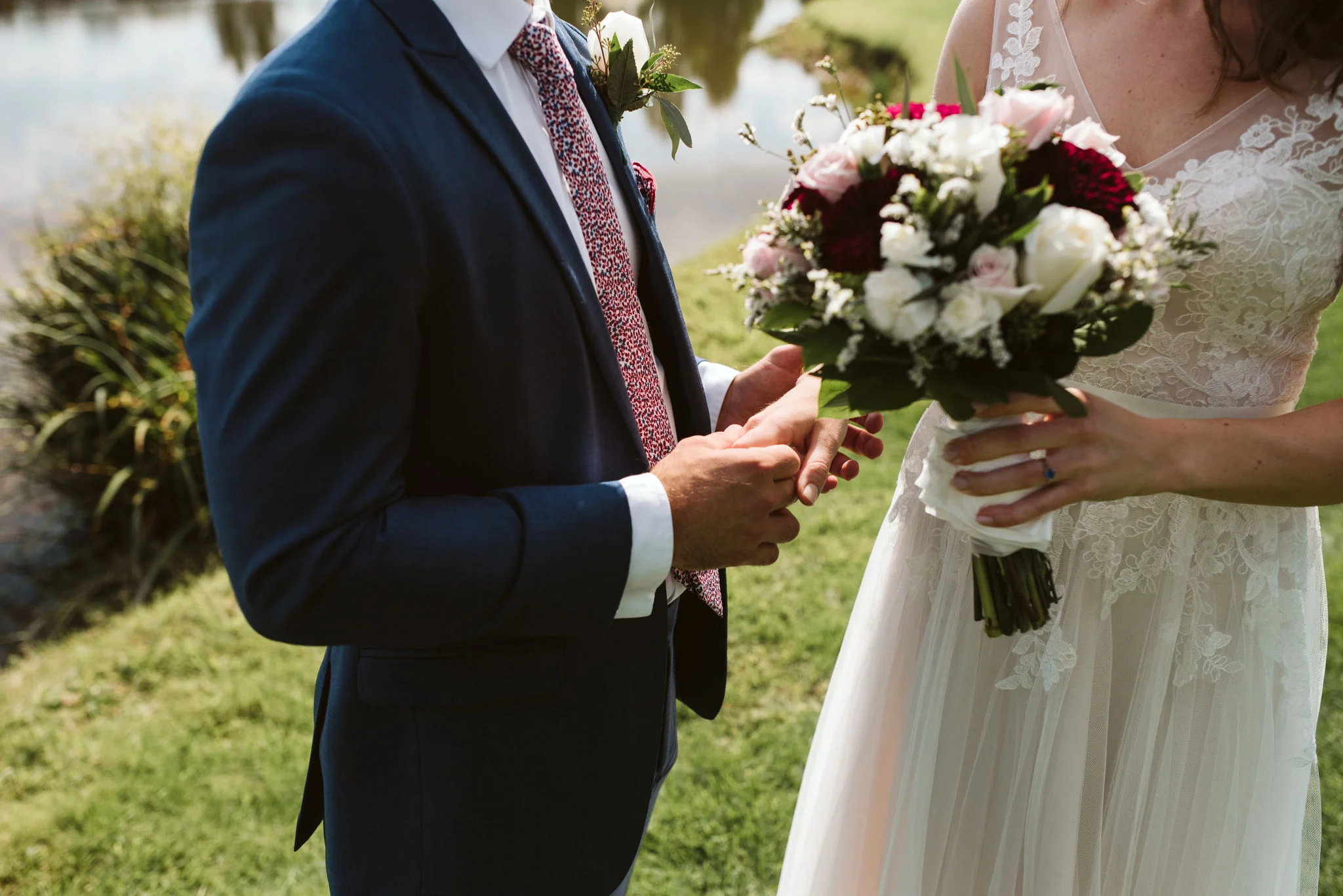 Phoenix Maryland, Baltimore Wedding Photographer, Eagle’s Nest Country Club, Classic, Romantic, Spring, Bride and Groom Holidng Hands after First Look, Dundalk Florist, Knotty Tie, Generation Tux