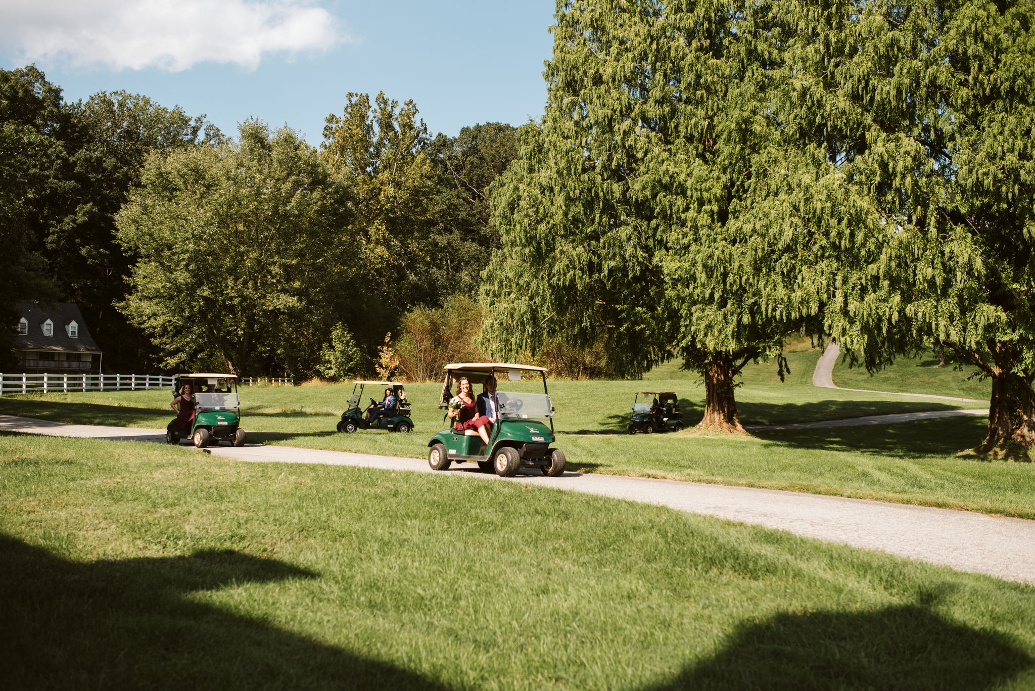  Phoenix Maryland, Baltimore Wedding Photographer, Eagle’s Nest Country Club, Classic, Romantic, Spring, Wedding Party Arriving on Golfcarts 