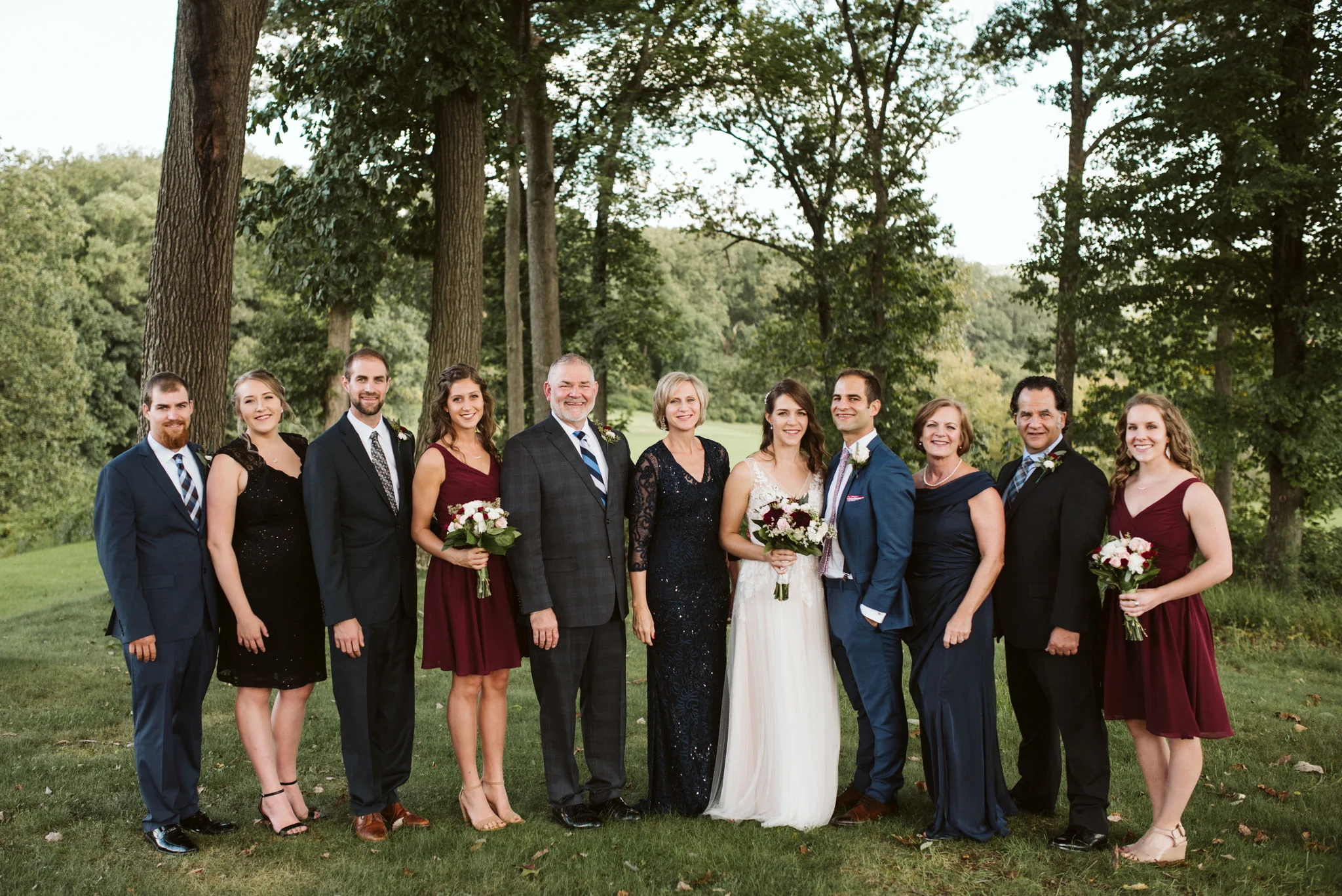 Phoenix Maryland, Baltimore Wedding Photographer, Eagle’s Nest Country Club, Classic, Romantic, Portrait of Bride and Groom with Family Outside
