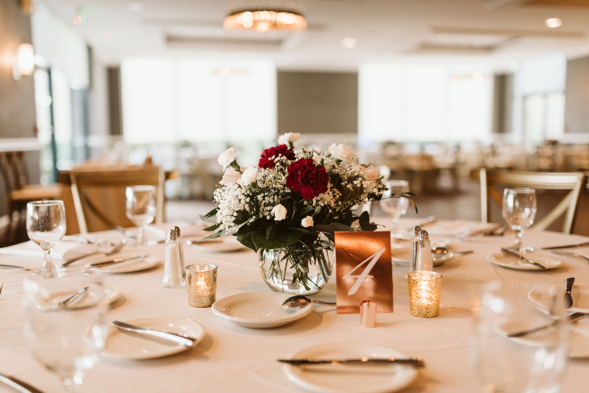 Phoenix Maryland, Baltimore Wedding Photographer, Eagle’s Nest Country Club, Classic, Romantic, Reception Table Setting, Metallic Table Number, Dundalk Florist