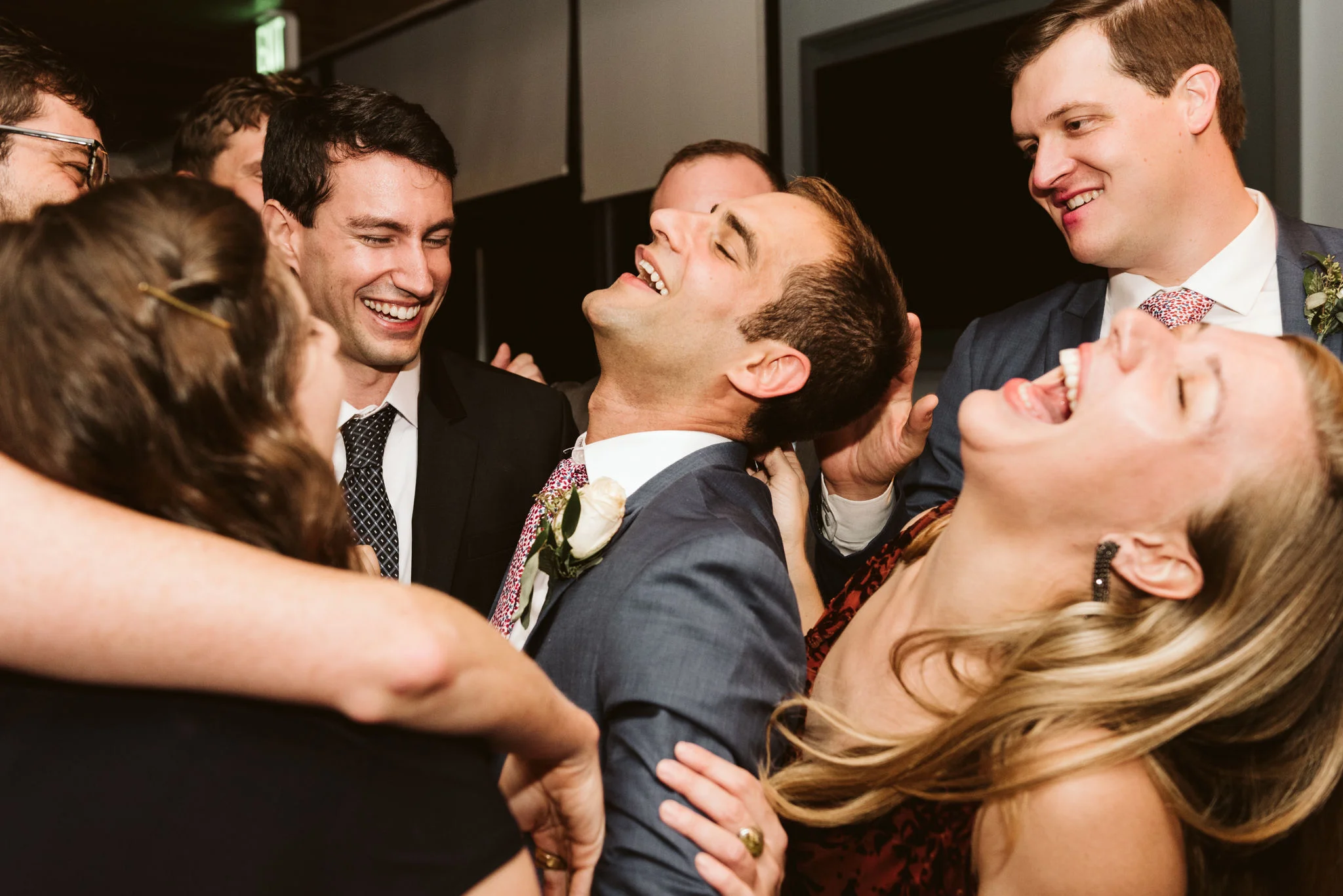 Phoenix Maryland, Baltimore Wedding Photographer, Eagle’s Nest Country Club, Classic, Romantic, Groom Laughing while Surrounded by Friends