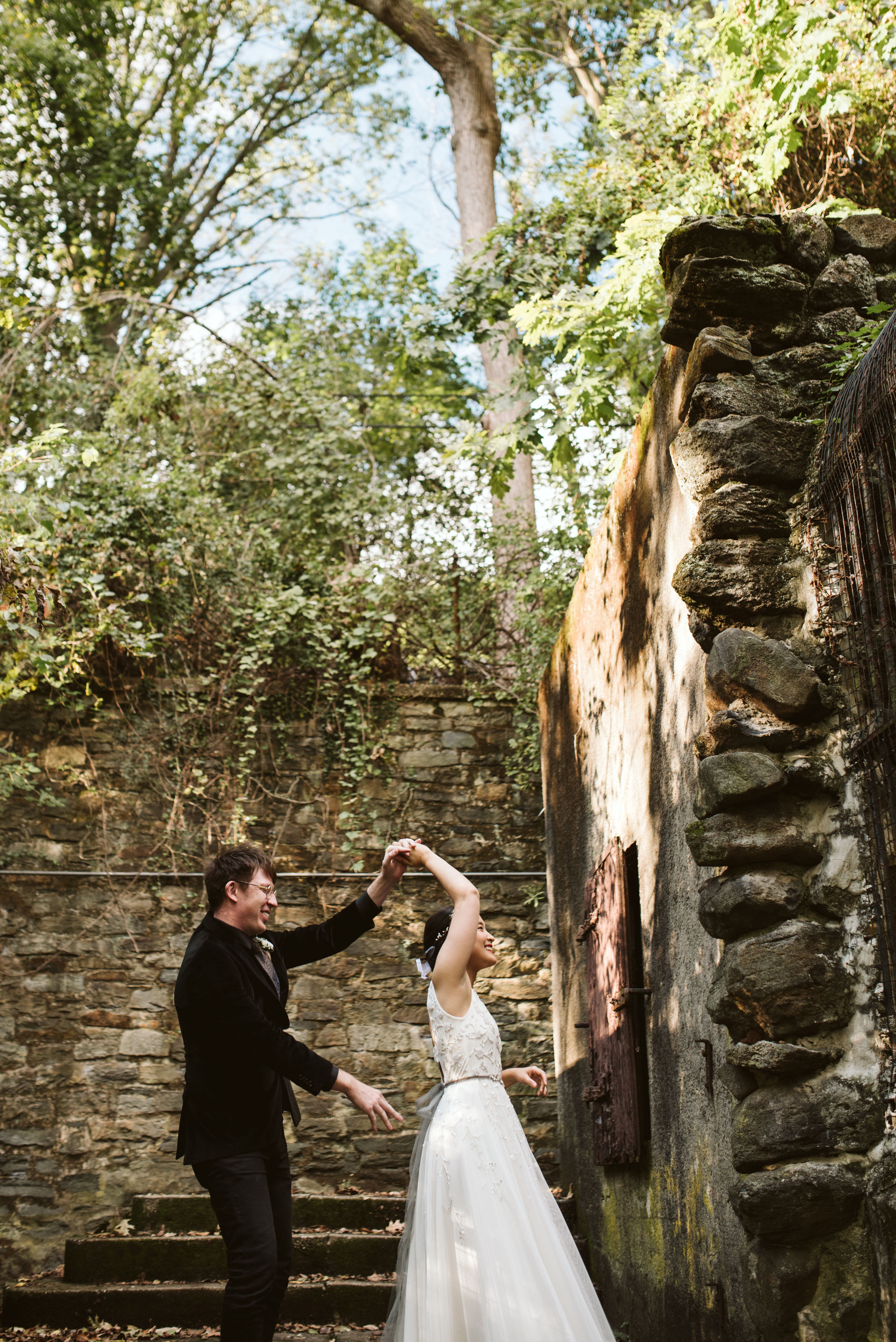  Baltimore, Maryland Wedding Photographer, The Mansion House at the Maryland Zoo, Relaxed, Romantic, Laid Back, Groom Twirling the Bride on Stone Steps 