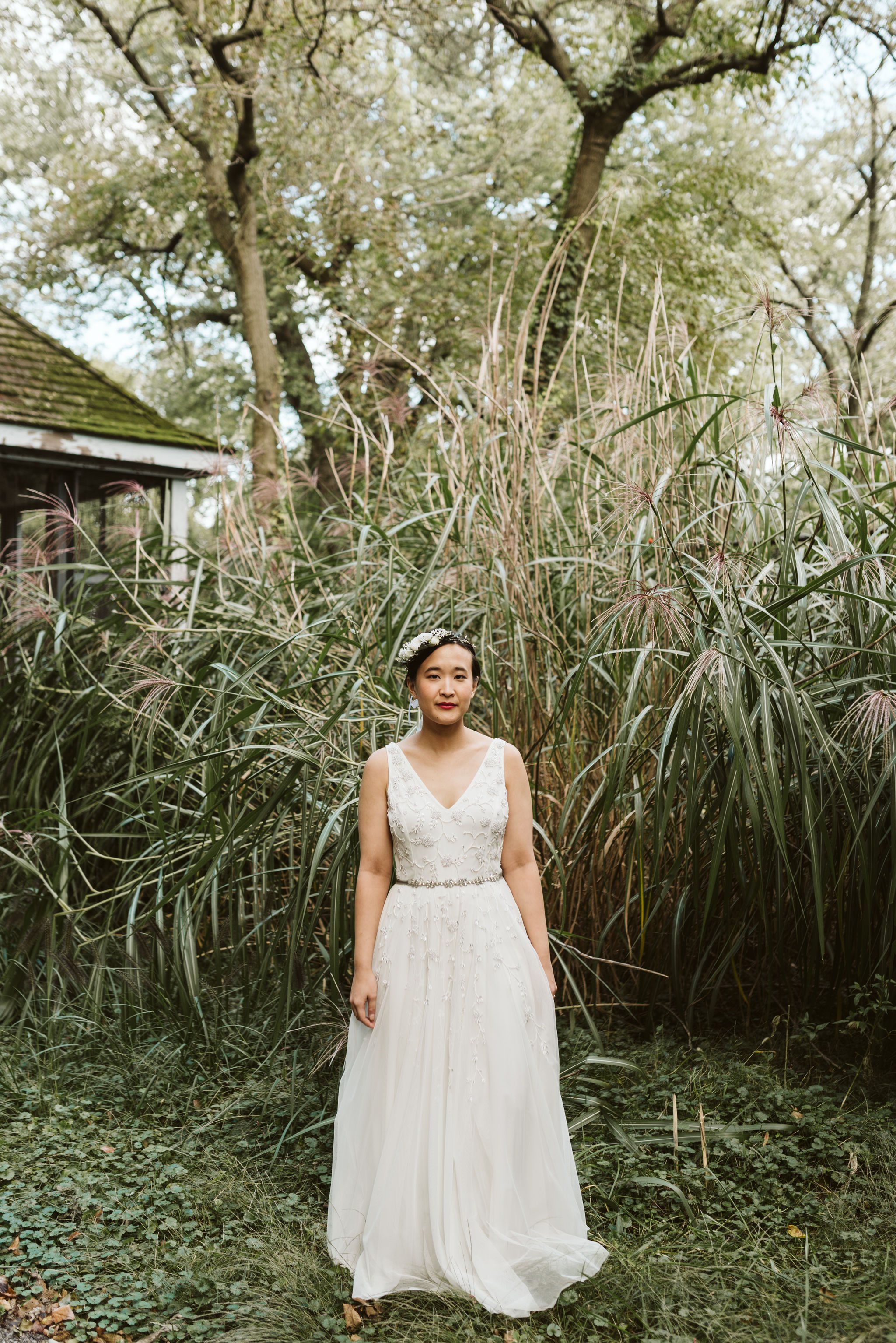  Baltimore, Maryland Wedding Photographer, The Mansion House at the Maryland Zoo, Relaxed, Romantic, Laid Back, Portrait of Bride Standing in the Tall Grass, Beaded Wedding Dress, Flower Crown 