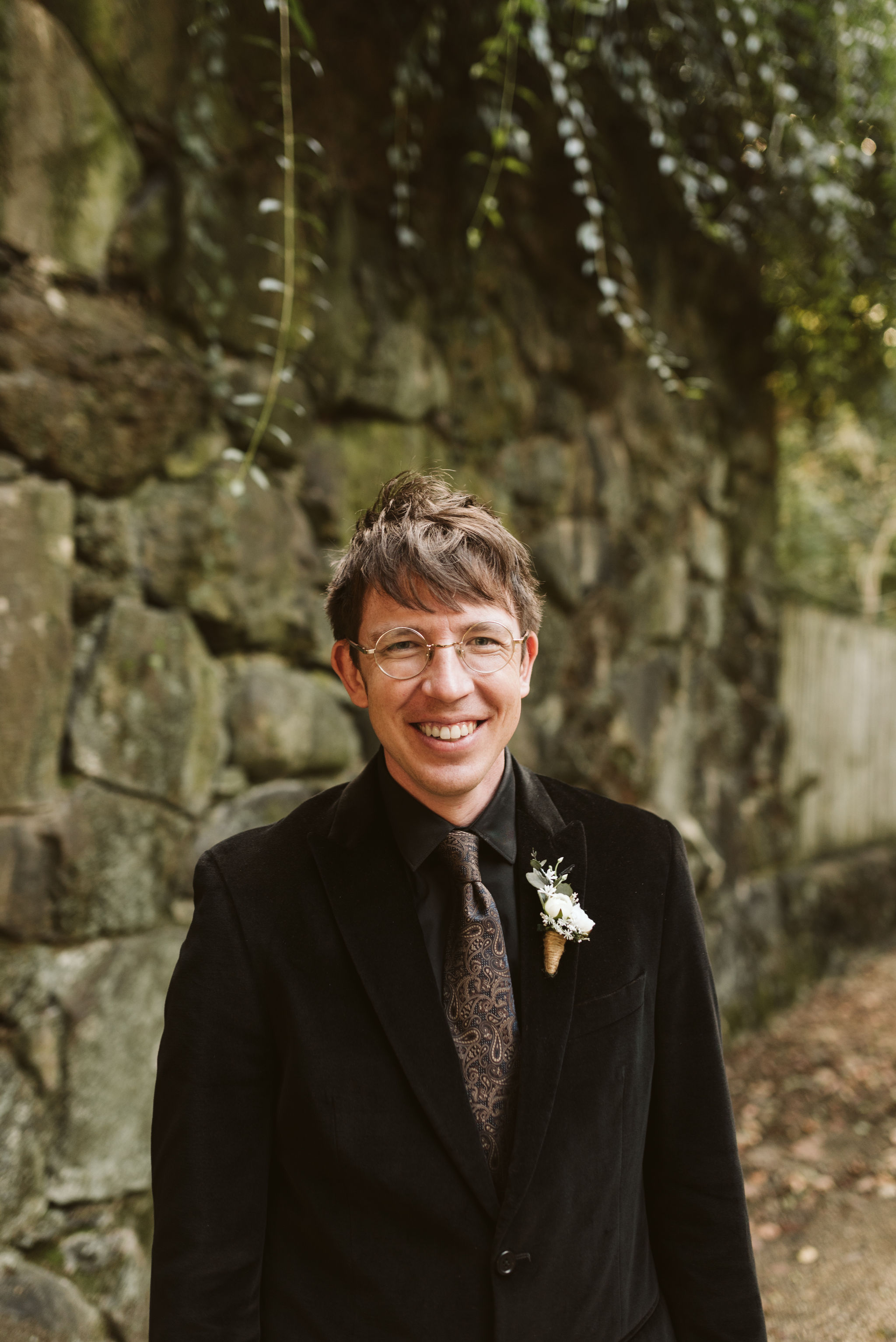  Baltimore, Maryland Wedding Photographer, The Mansion House at the Maryland Zoo, Relaxed, Romantic, Laid Back, Portrait of Groom Outdoors, Black Velvet Suit, Paisley Tie 