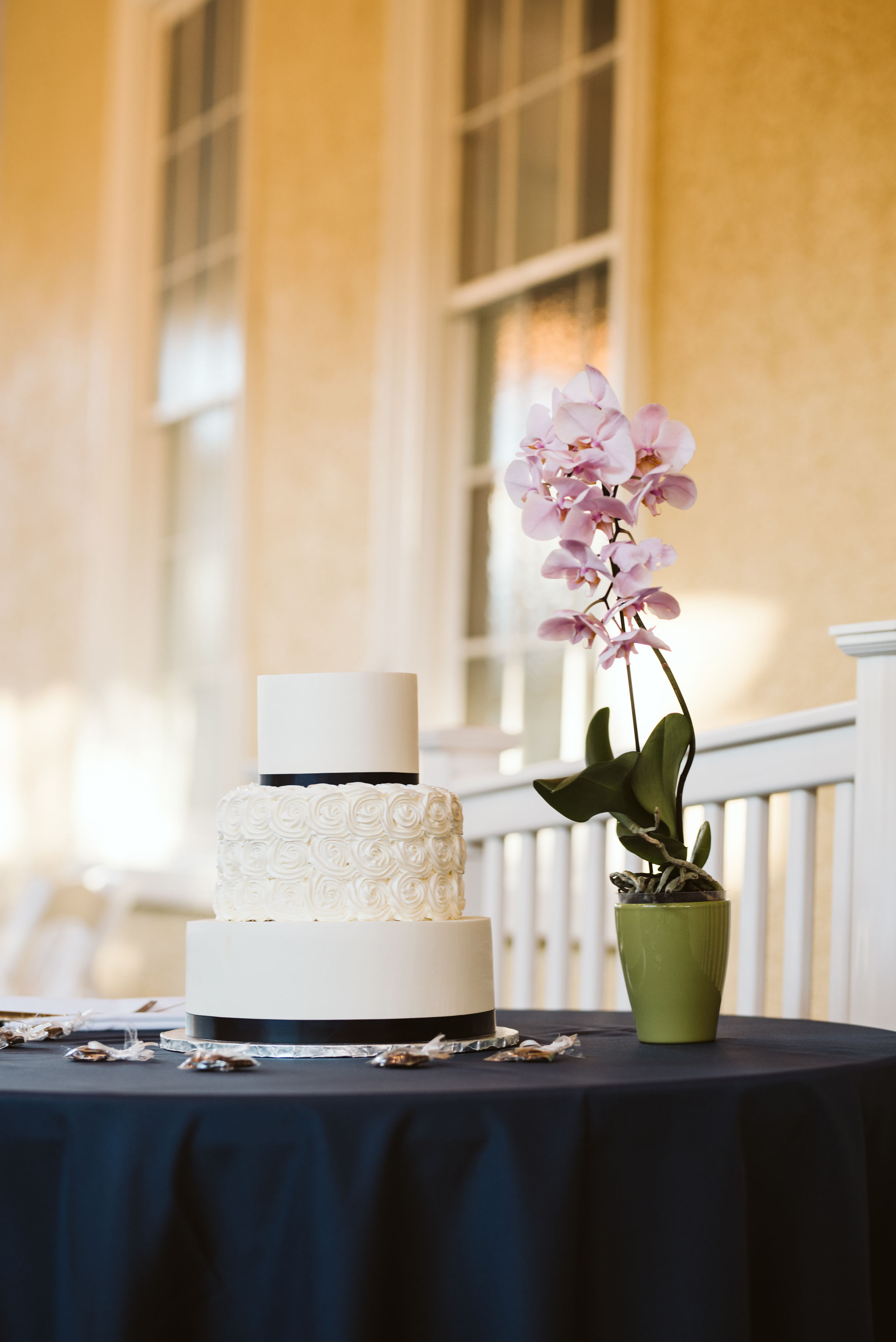  Baltimore, Maryland Wedding Photographer, The Mansion House at the Maryland Zoo, Relaxed, Romantic, Laid Back, Detail Photo of Classic Wedding Cake with Orchids 