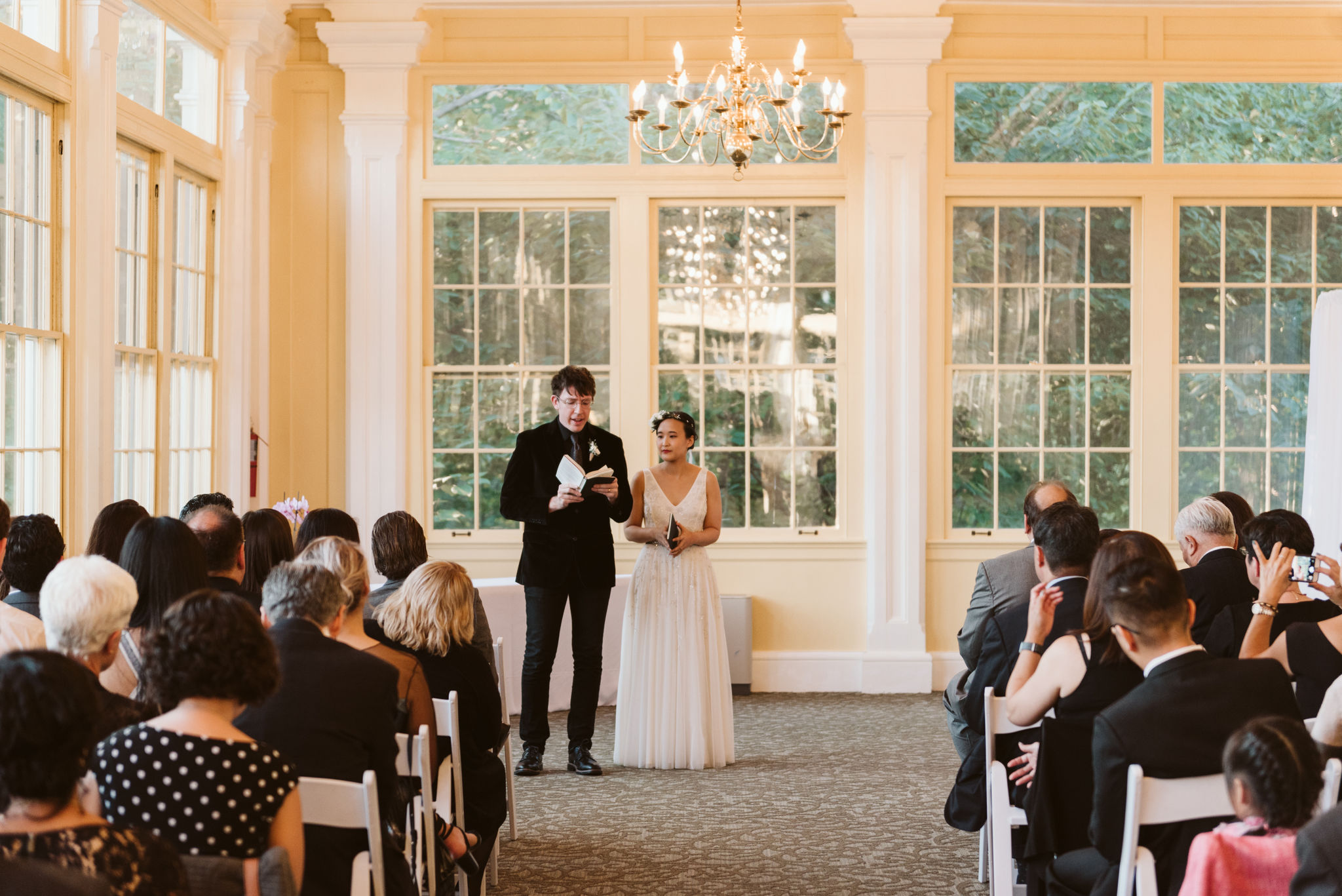  Baltimore, Maryland Wedding Photographer, The Mansion House at the Maryland Zoo, Relaxed, Romantic, Laid Back, Bride and Groom Exchanging Vows in Front of Guests in Manor House 