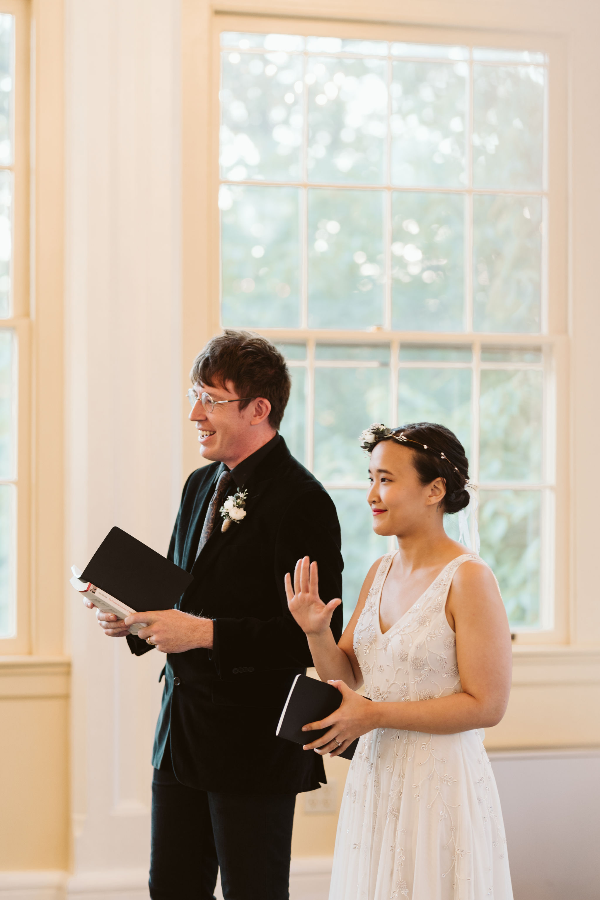  Baltimore, Maryland Wedding Photographer, The Mansion House at the Maryland Zoo, Relaxed, Romantic, Laid Back, Bride and Groom Standing in Front of Wedding Guests at Ceremony, Beaded Wedding Gown 