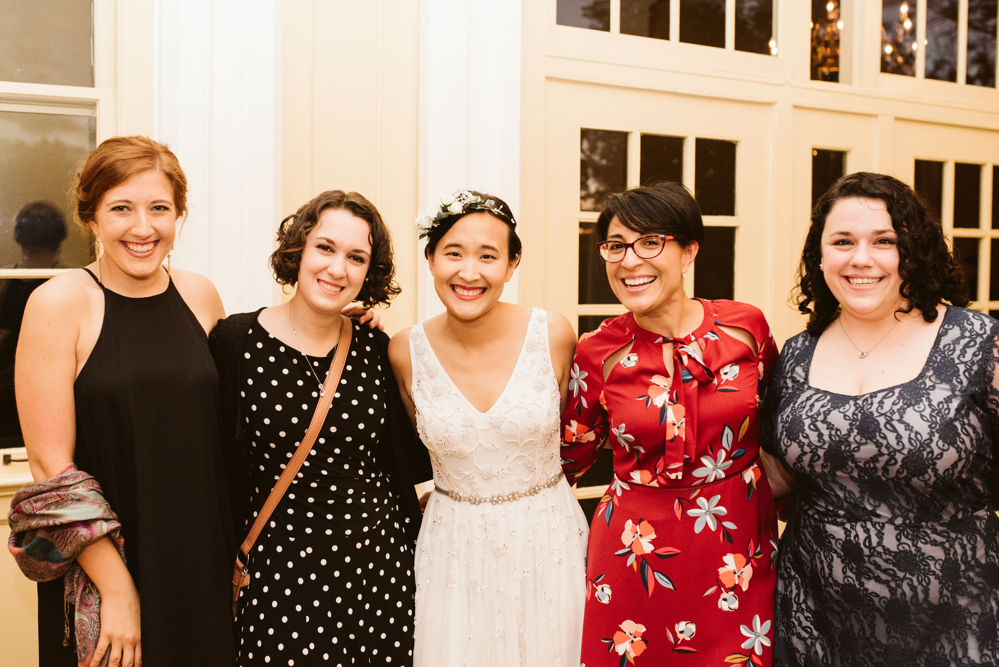  Baltimore, Maryland Wedding Photographer, The Mansion House at the Maryland Zoo, Relaxed, Romantic, Laid Back, Photo of Bride with Friends at Reception, Flower Crown 