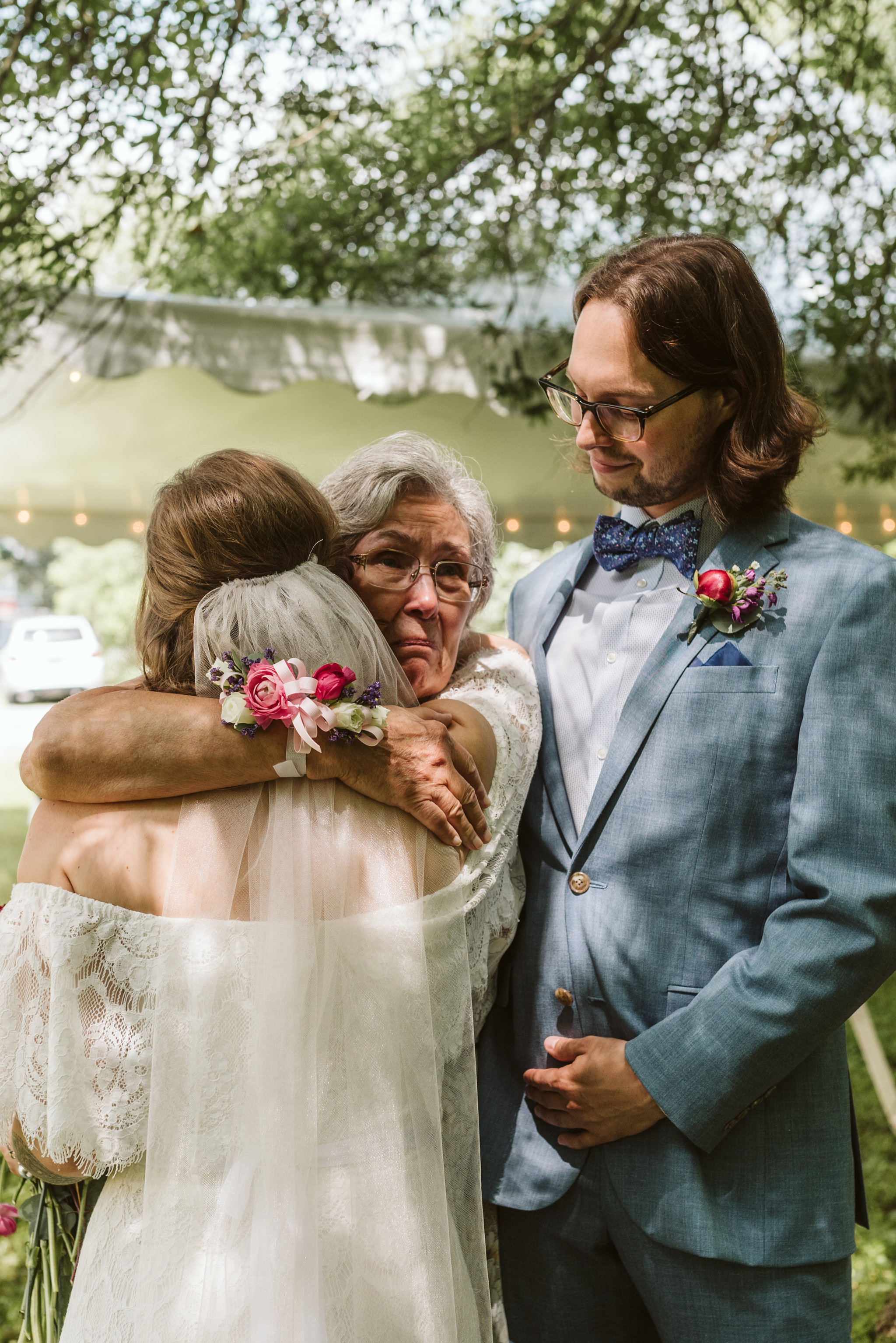  Annapolis, Quaker Wedding, Maryland Wedding Photographer, Intimate, Small Wedding, Vintage, DIY, Bride and Groom with Mother of the Bride, Bride Hugging Mother 