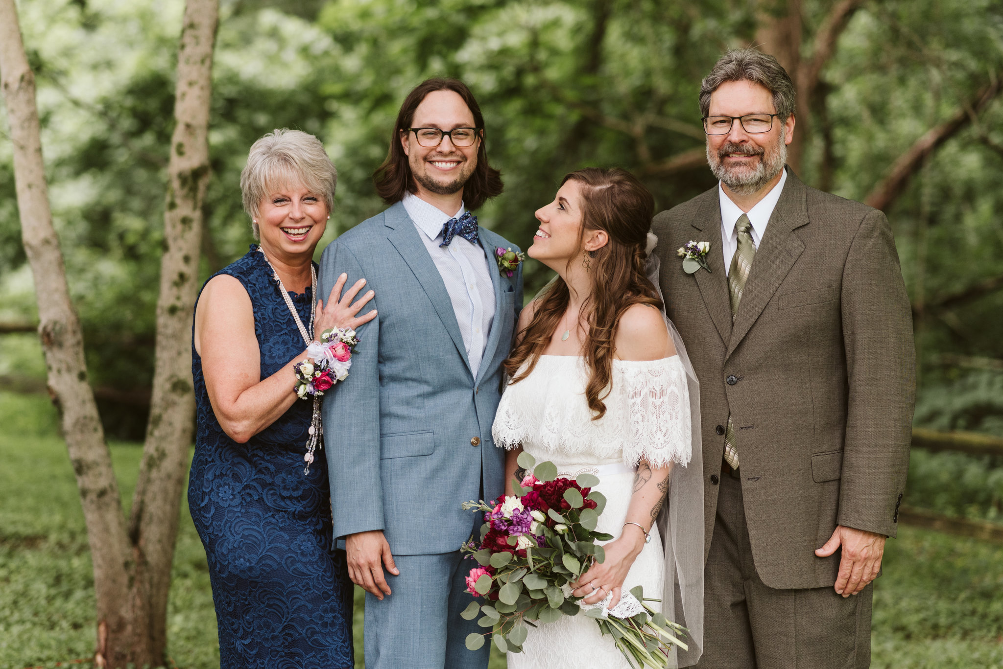  Annapolis, Quaker Wedding, Maryland Wedding Photographer, Intimate, Small Wedding, Vintage, DIY, Bride and Groom with Parents, Portrait Photo 
