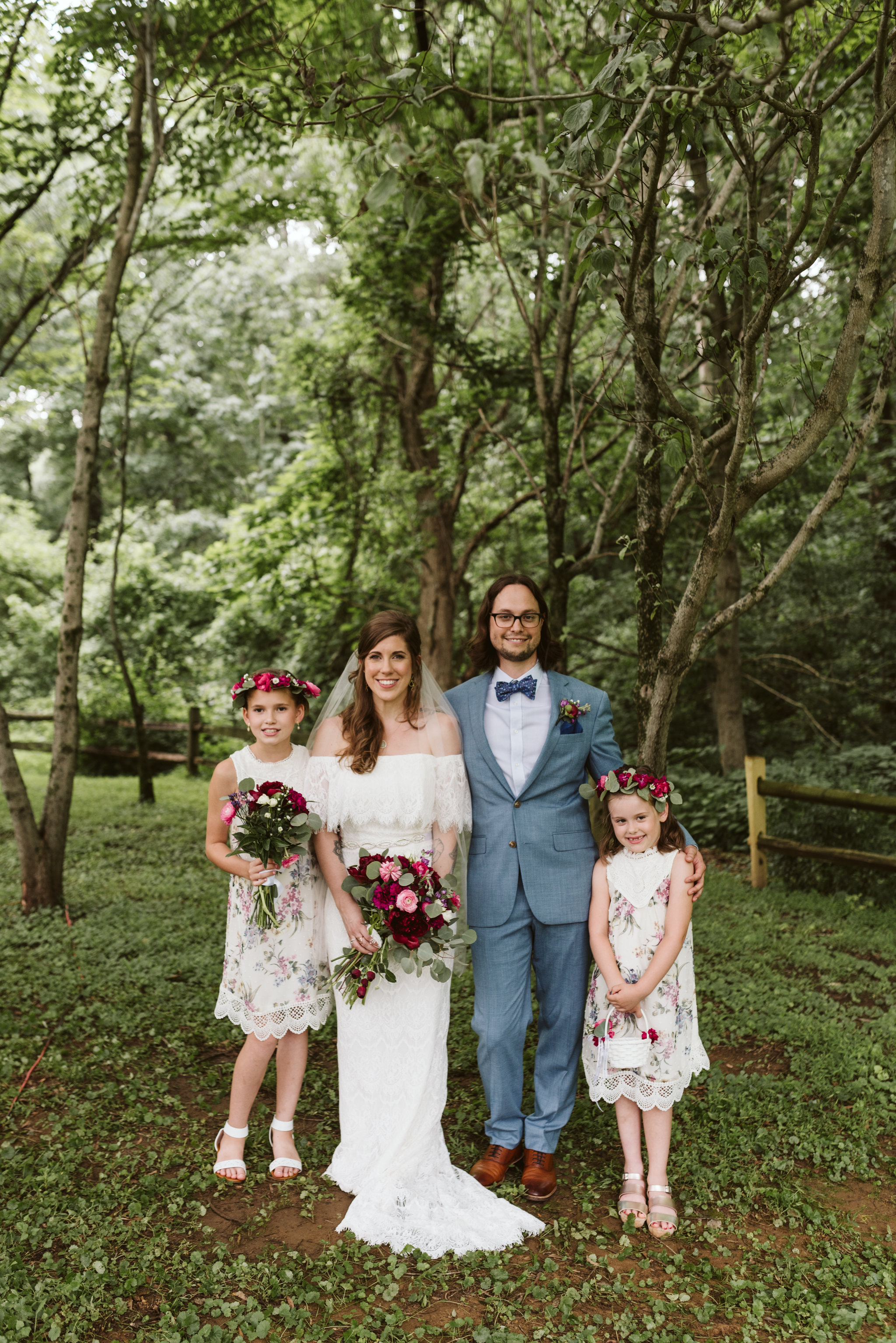 Annapolis, Quaker Wedding, Maryland Wedding Photographer, Intimate, Small Wedding, Vintage, DIY, Bride and Groom with Flower Girls, Portrait Photo