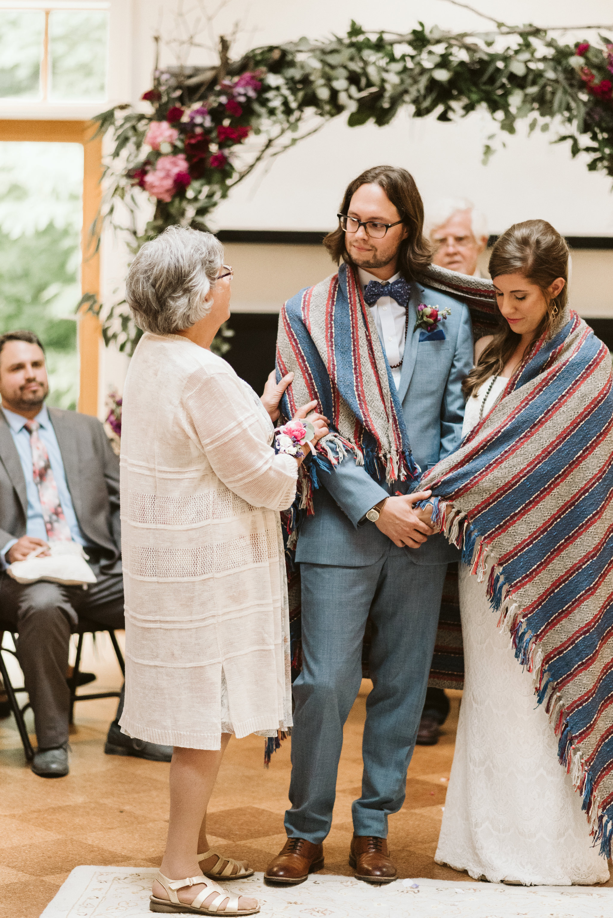  Annapolis, Quaker Wedding, Maryland Wedding Photographer, Intimate, Small Wedding, Vintage, DIY, Bride and Groom Under Floral Archway, Quaker Wedding Ceremony 
