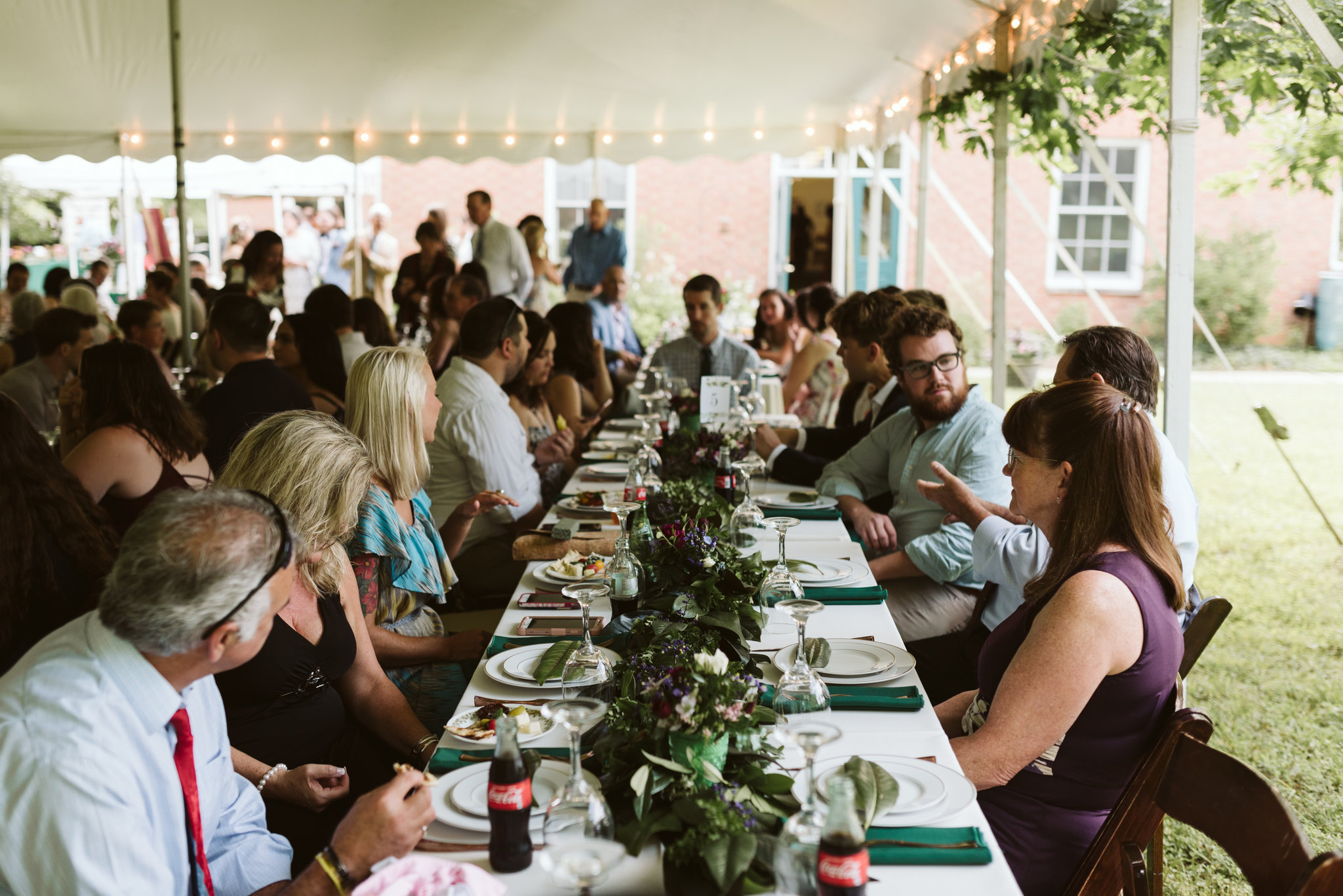 Annapolis, Quaker Wedding, Maryland Wedding Photographer, Intimate, Small Wedding, Vintage, DIY, Wedding Guests at Reception Table, Outdoor Reception