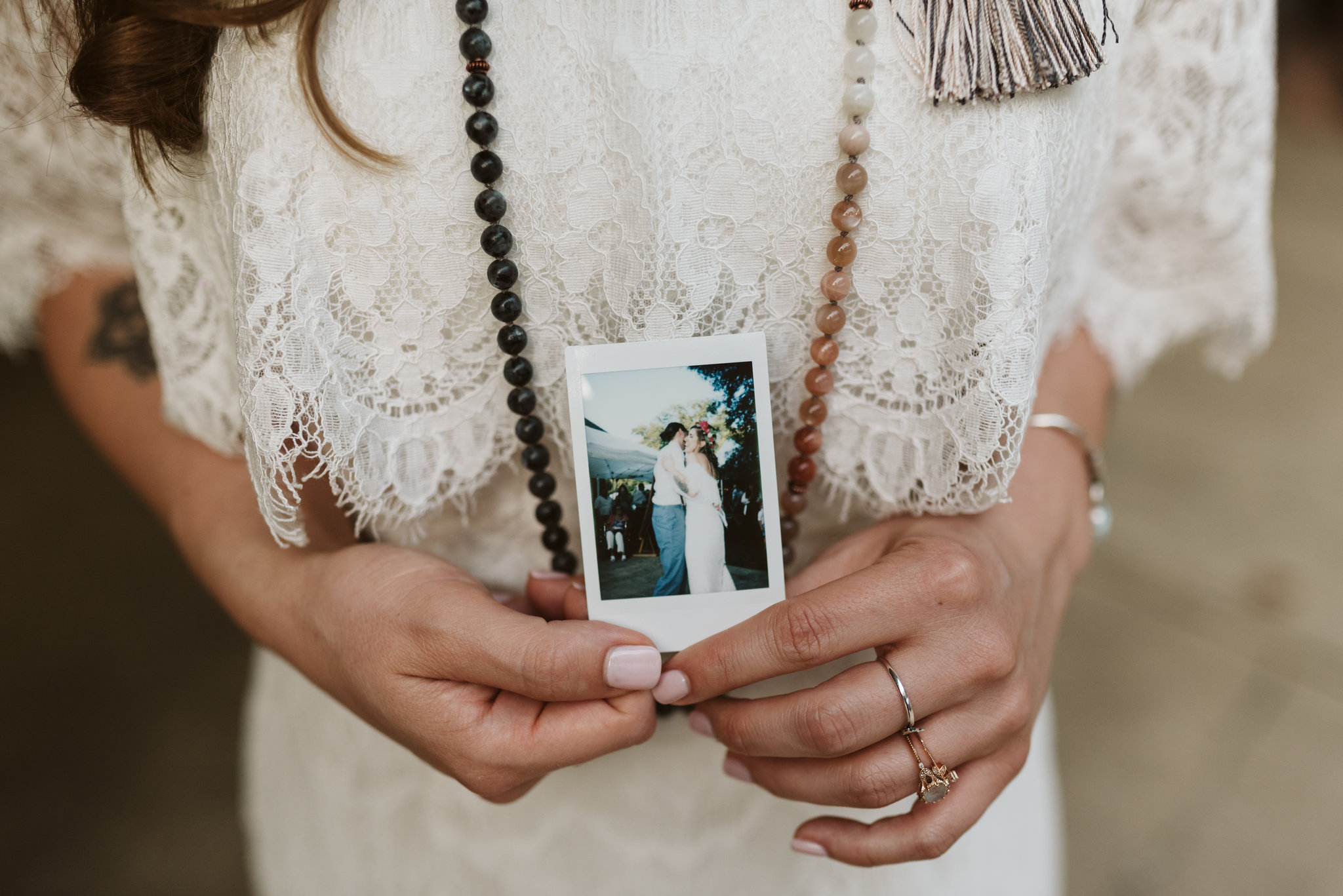 Annapolis, Quaker Wedding, Maryland Wedding Photographer, Intimate, Small Wedding, Vintage, DIY, Bride Holding Polaroid, First Dance, Sweet photo