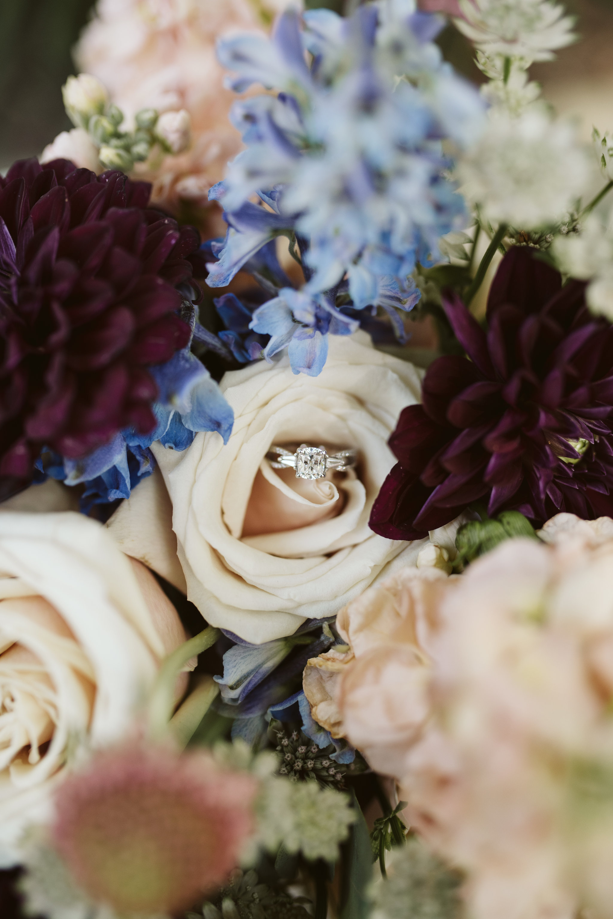  Ellicott City, Baltimore Wedding Photographer, Wayside Inn, Summer Wedding, Romantic, Traditional, Detail Photo of Engagement Ring in Flowers, Fleur de Lis Flowers, Gold City Jewelers 