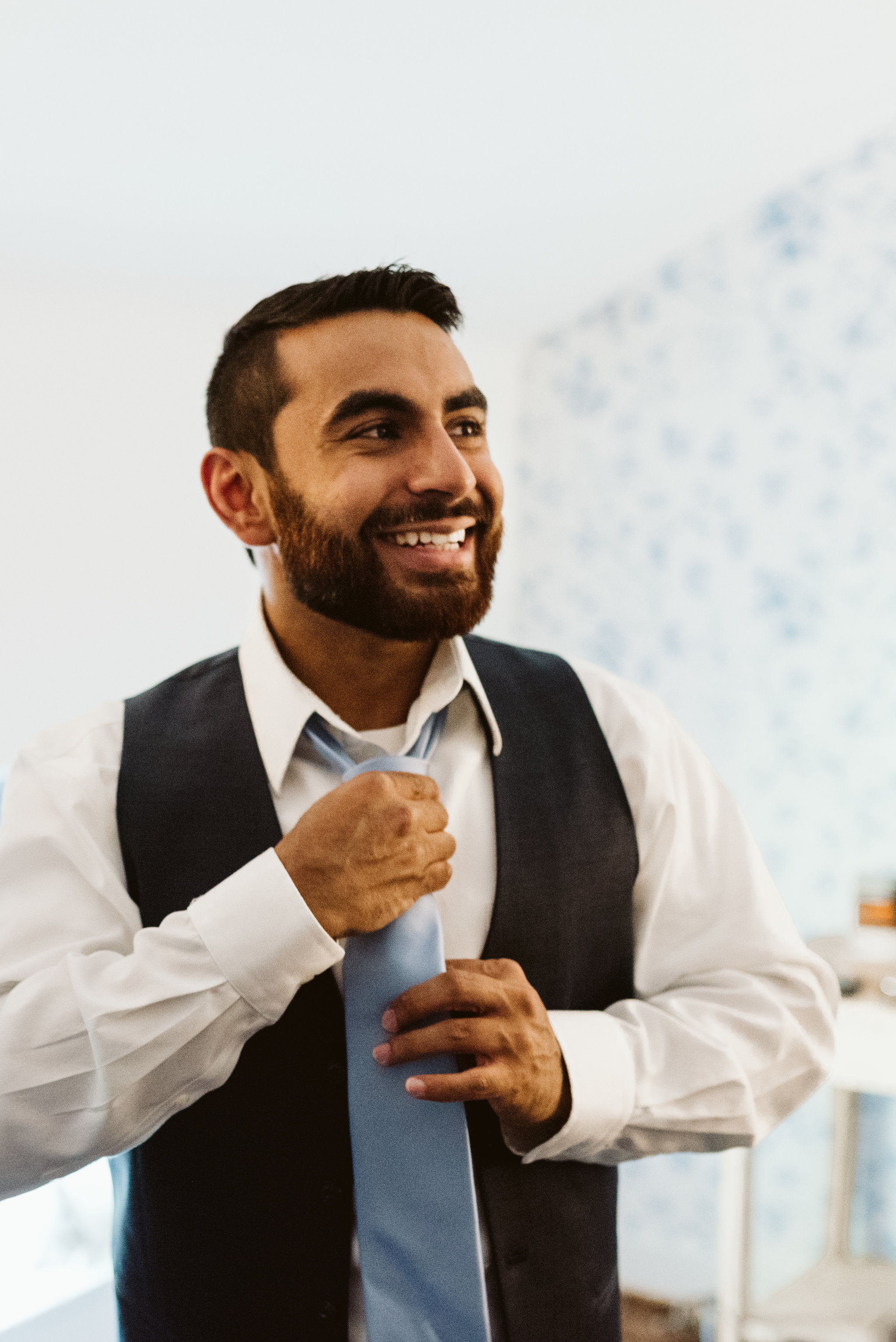  Ellicott City, Baltimore Wedding Photographer, Wayside Inn, Summer Wedding, Romantic, Traditional, Groom Straightening Tie and Getting Ready, Jos A Bank 