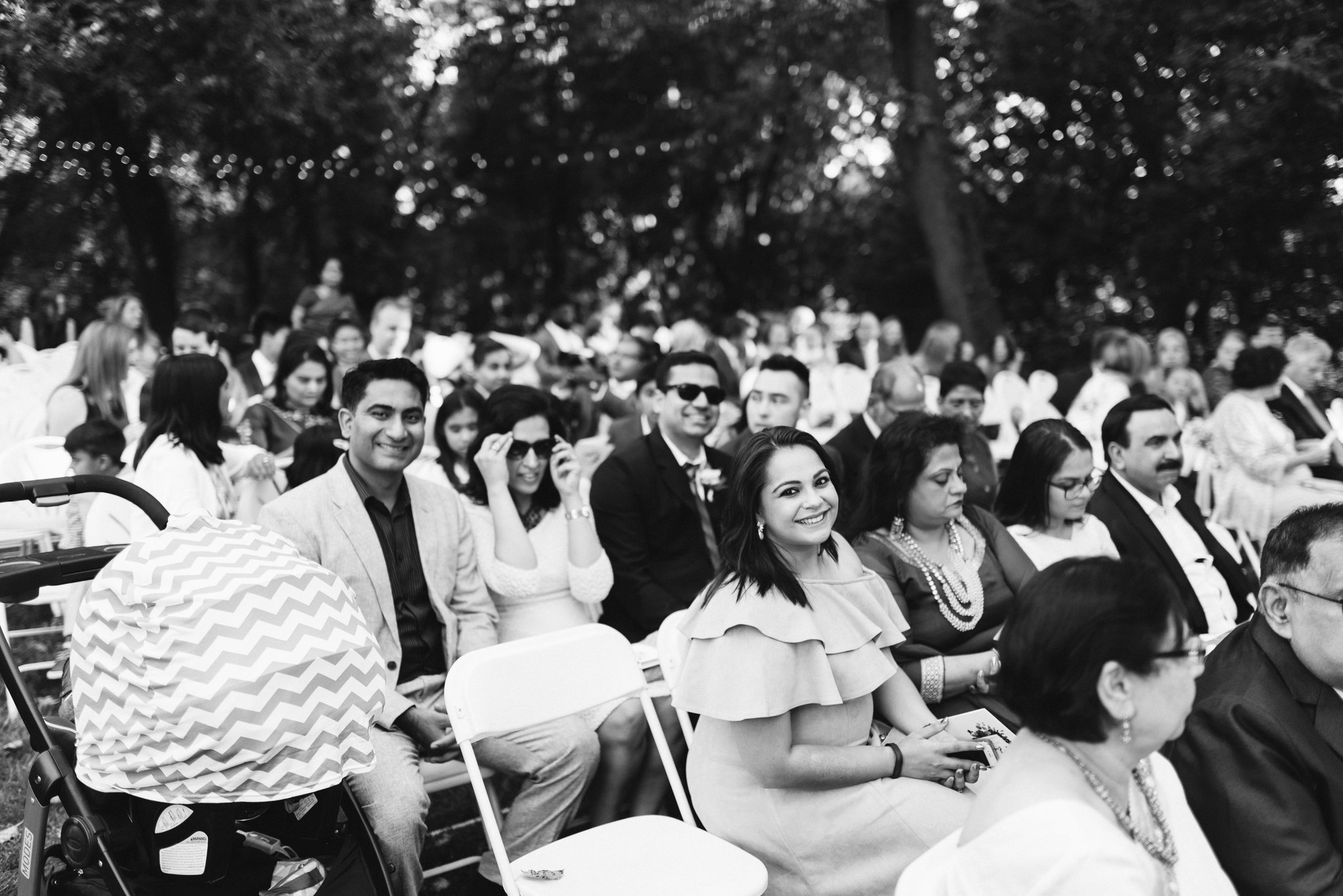  Ellicott City, Baltimore Wedding Photographer, Wayside Inn, Summer Wedding, Romantic, Traditional, Wedding Guests at Outdoor Ceremony, Black and White Photo 
