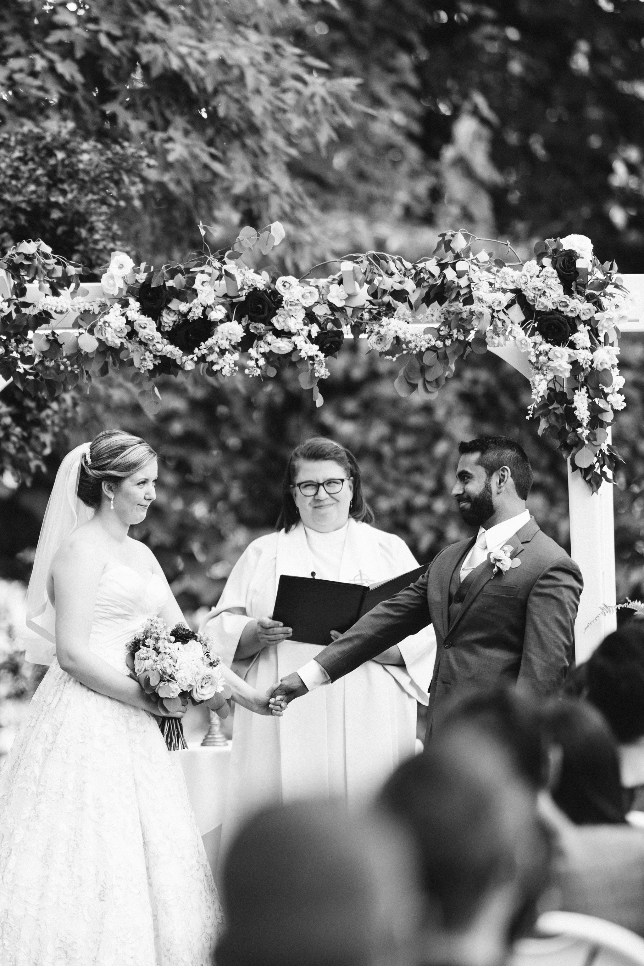  Ellicott City, Baltimore Wedding Photographer, Wayside Inn, Summer Wedding, Romantic, Traditional, Bride and groom Exchanging Vows, Black and White Photo 